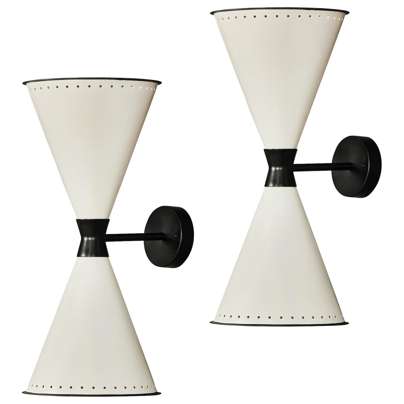 Monumental 'Diabolo' Perforated Double-Cone Sconce in White and Black For Sale