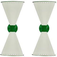 Monumental 'Diabolo' Perforated Double-Cone Sconce in White and Green