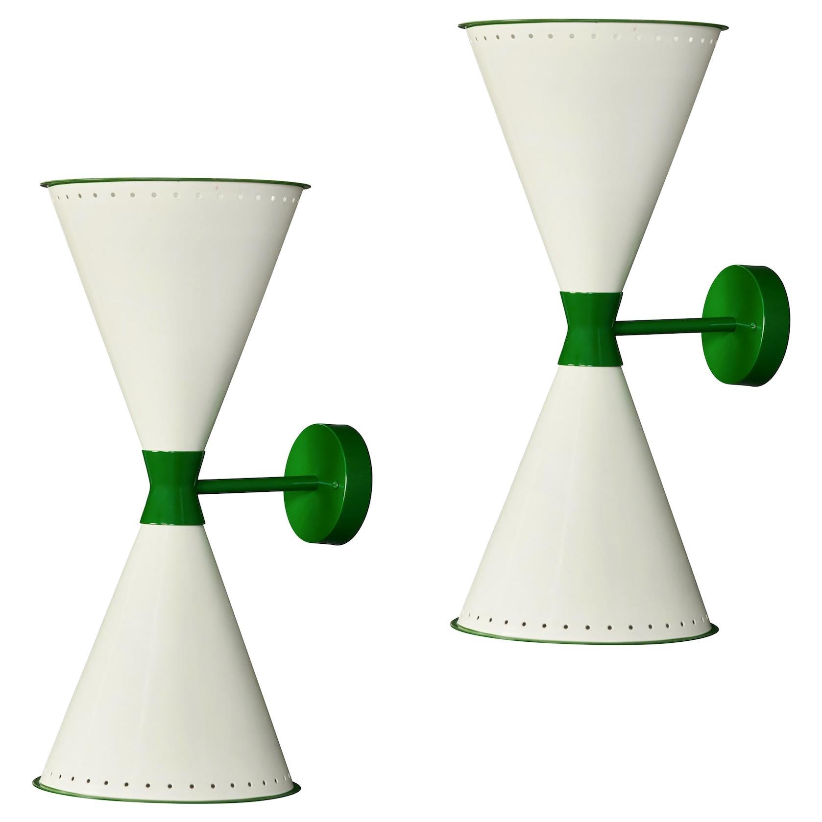 Monumental 'Diabolo' Perforated Double-Cone Sconce in White and Green For Sale