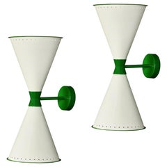 Monumental 'Diablo' Perforated Double-Cone Sconce in White and Green