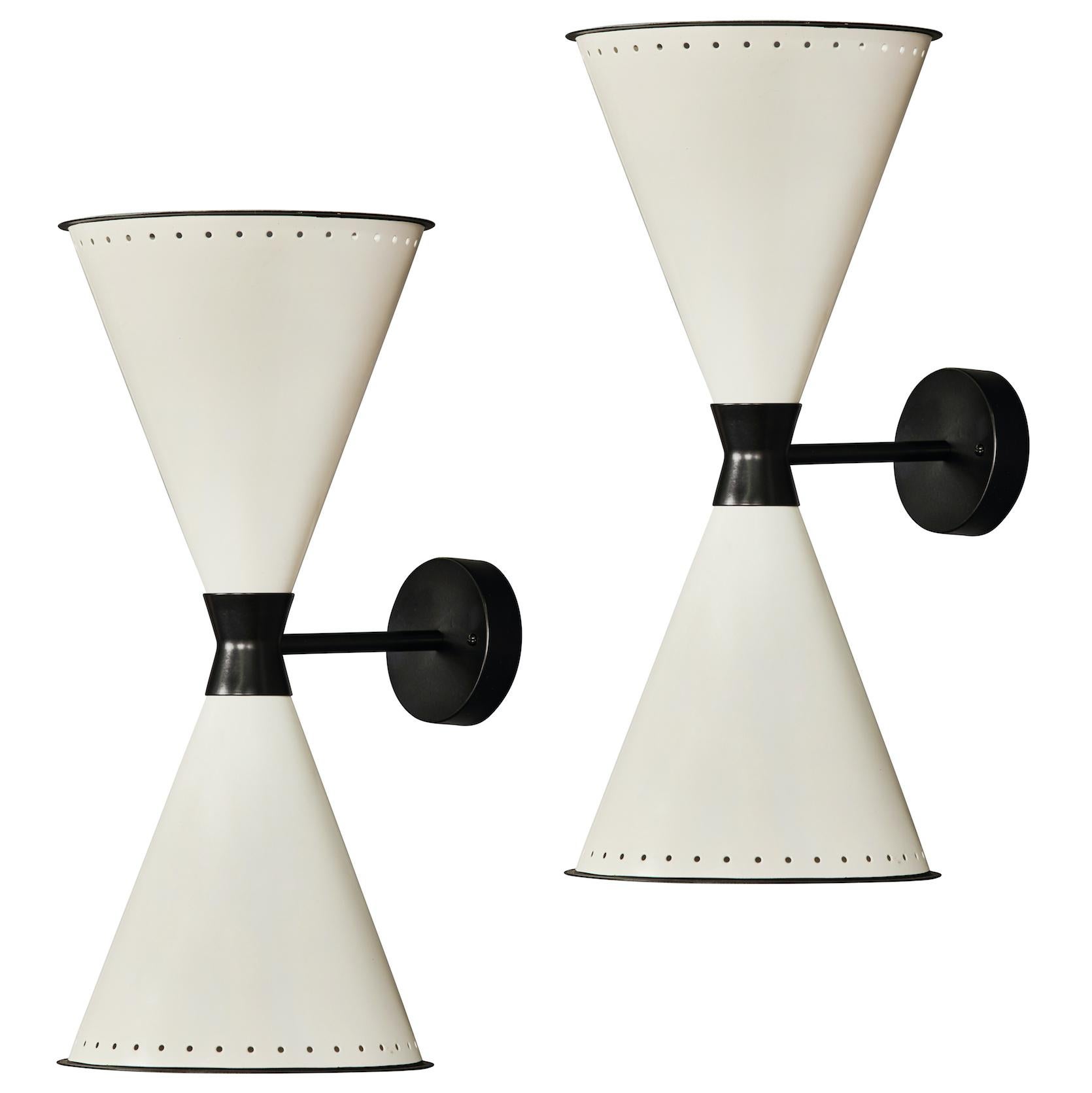 Monumental 'Diabolo' Perforated Double-Cone Sconce in White and Red In New Condition For Sale In Glendale, CA