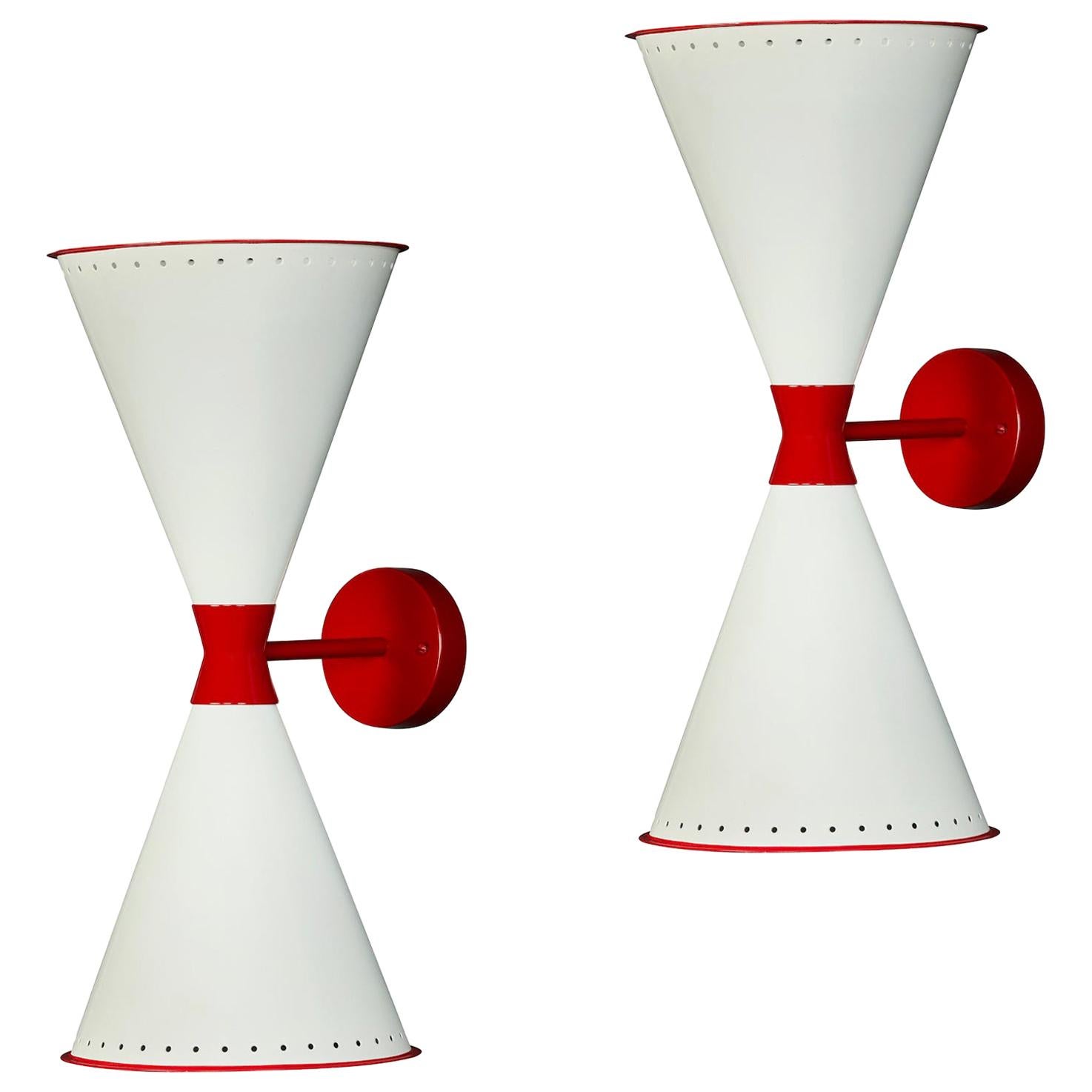 Monumental 'Diabolo' Perforated Double-Cone Sconce in White and Red For Sale