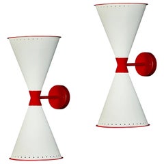 Monumental 'Diabolo' Perforated Double-Cone Sconce in White and Red