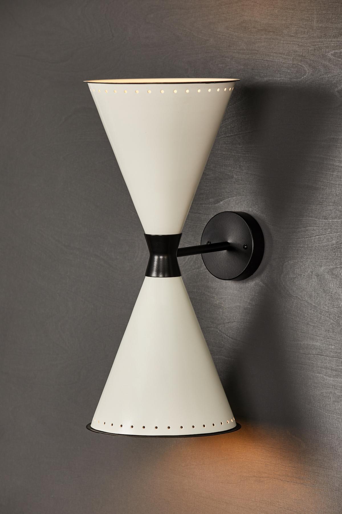Monumental 'Diabolo' Perforated Double-Cone Sconce in White and Black In New Condition For Sale In Glendale, CA