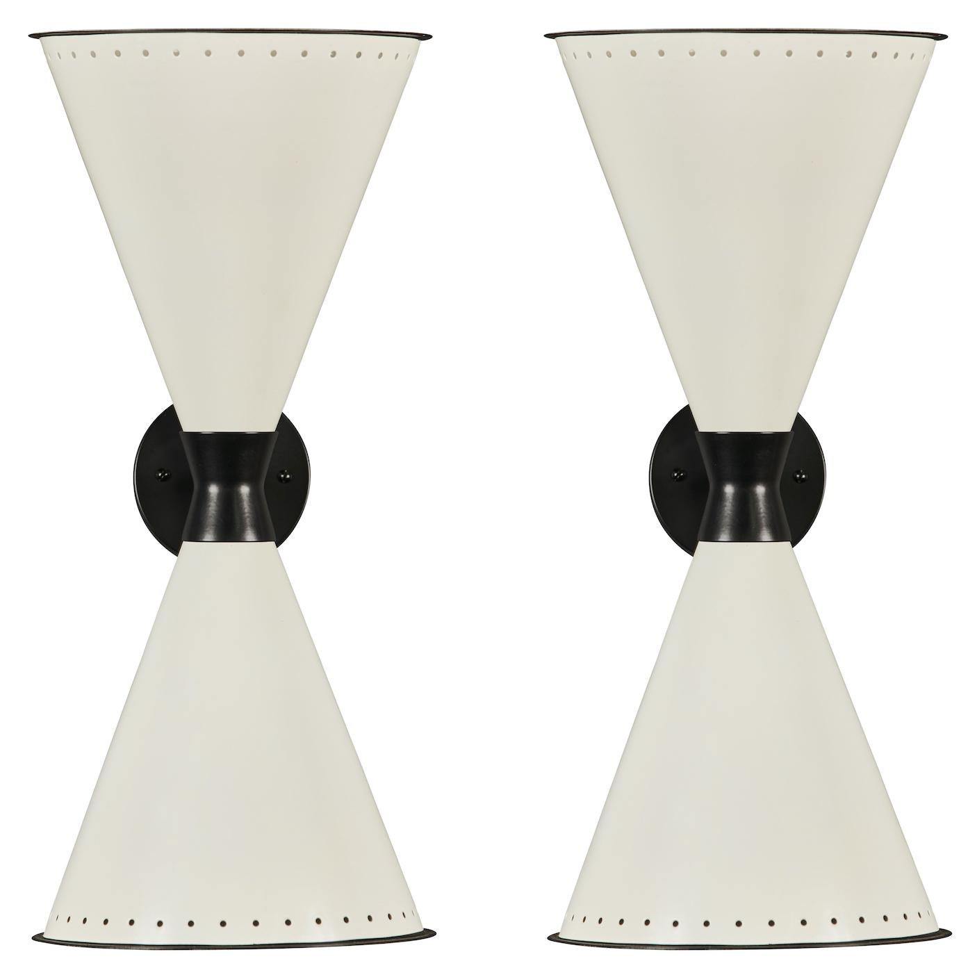 Monumental 'Diabolo' Perforated Double-Cone Sconce in White and Green For Sale 7