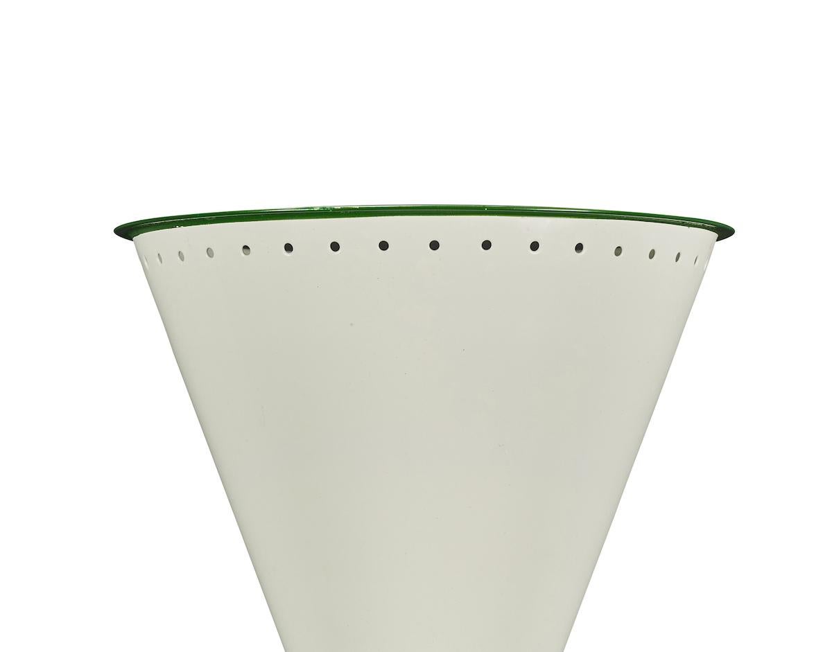 Powder-Coated Monumental 'Diabolo' Perforated Double-Cone Sconce in White and Green For Sale