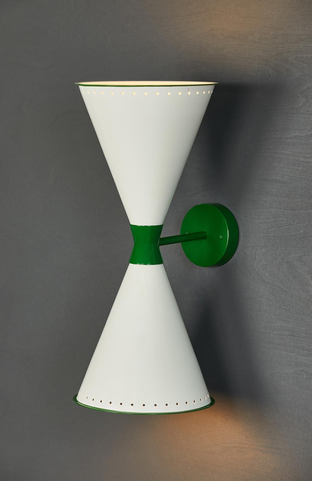 Contemporary Monumental 'Diabolo' Perforated Double-Cone Sconce in White and Green For Sale