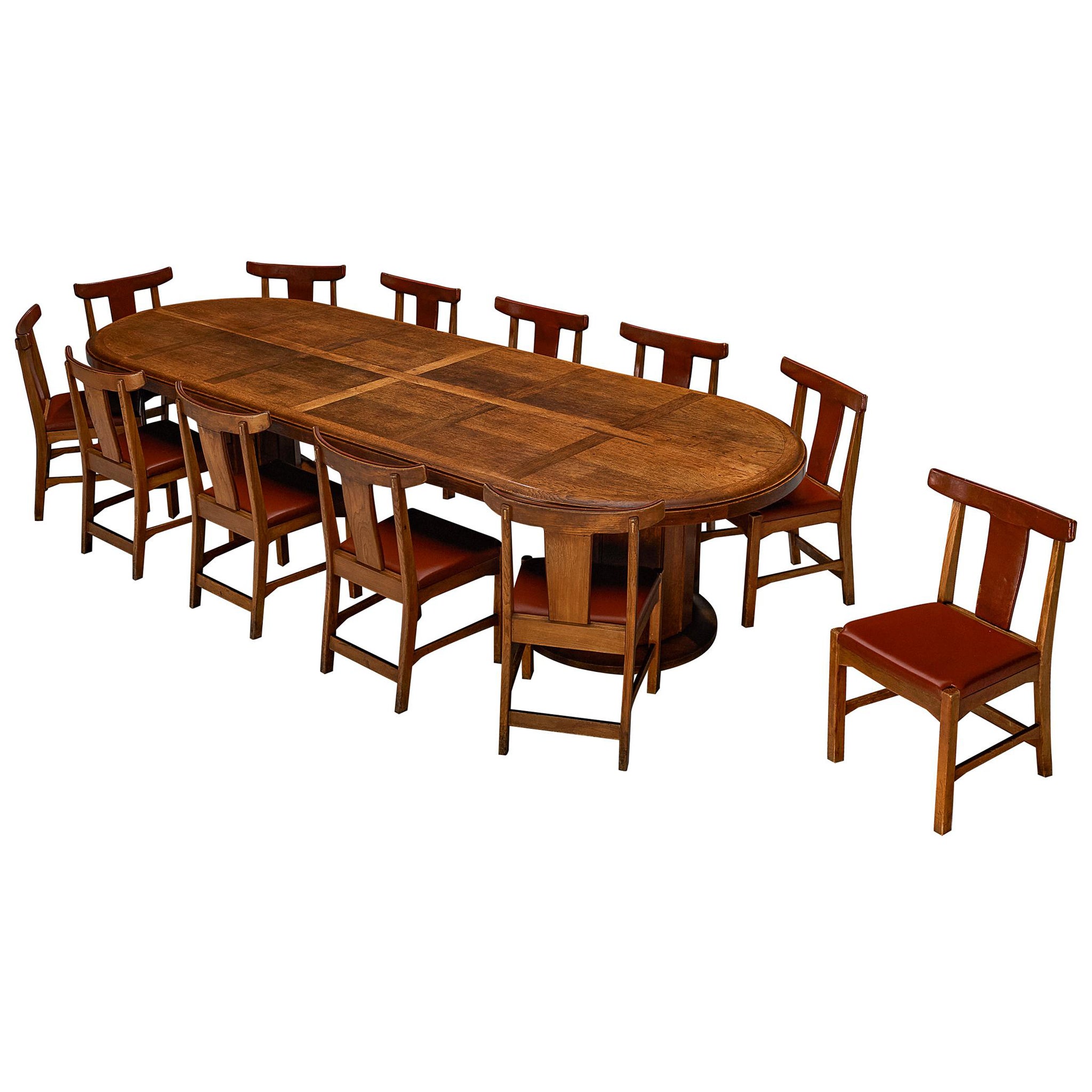 Monumental Dining Set with French Art Deco Dining Table and Knud Hansen Chairs For Sale