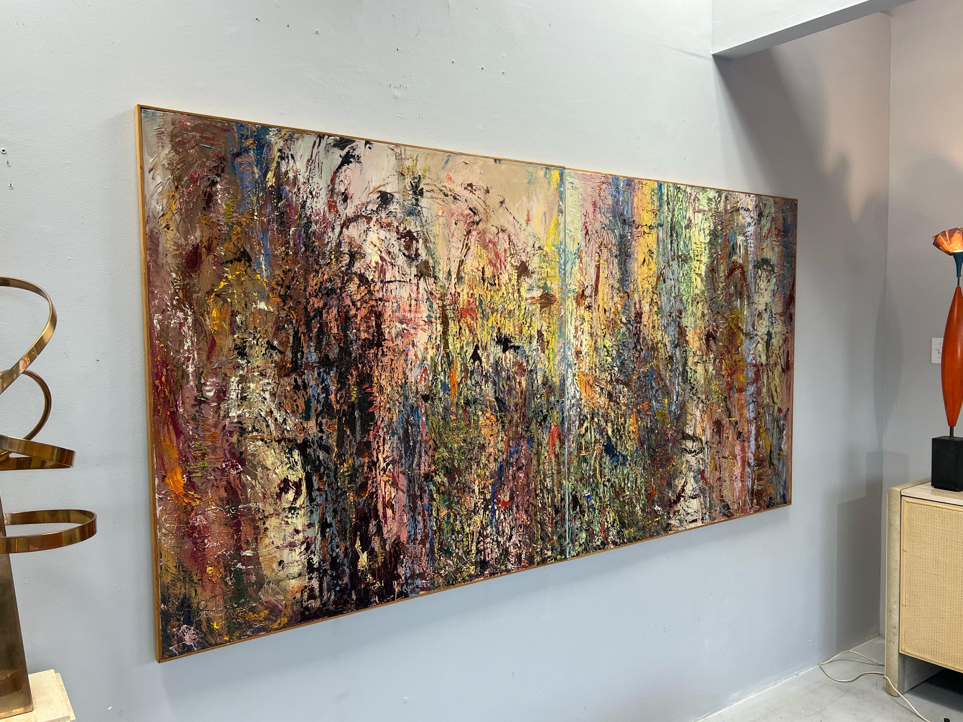 American Monumental Diptych Abstract Expressionist Oil Painting For Sale