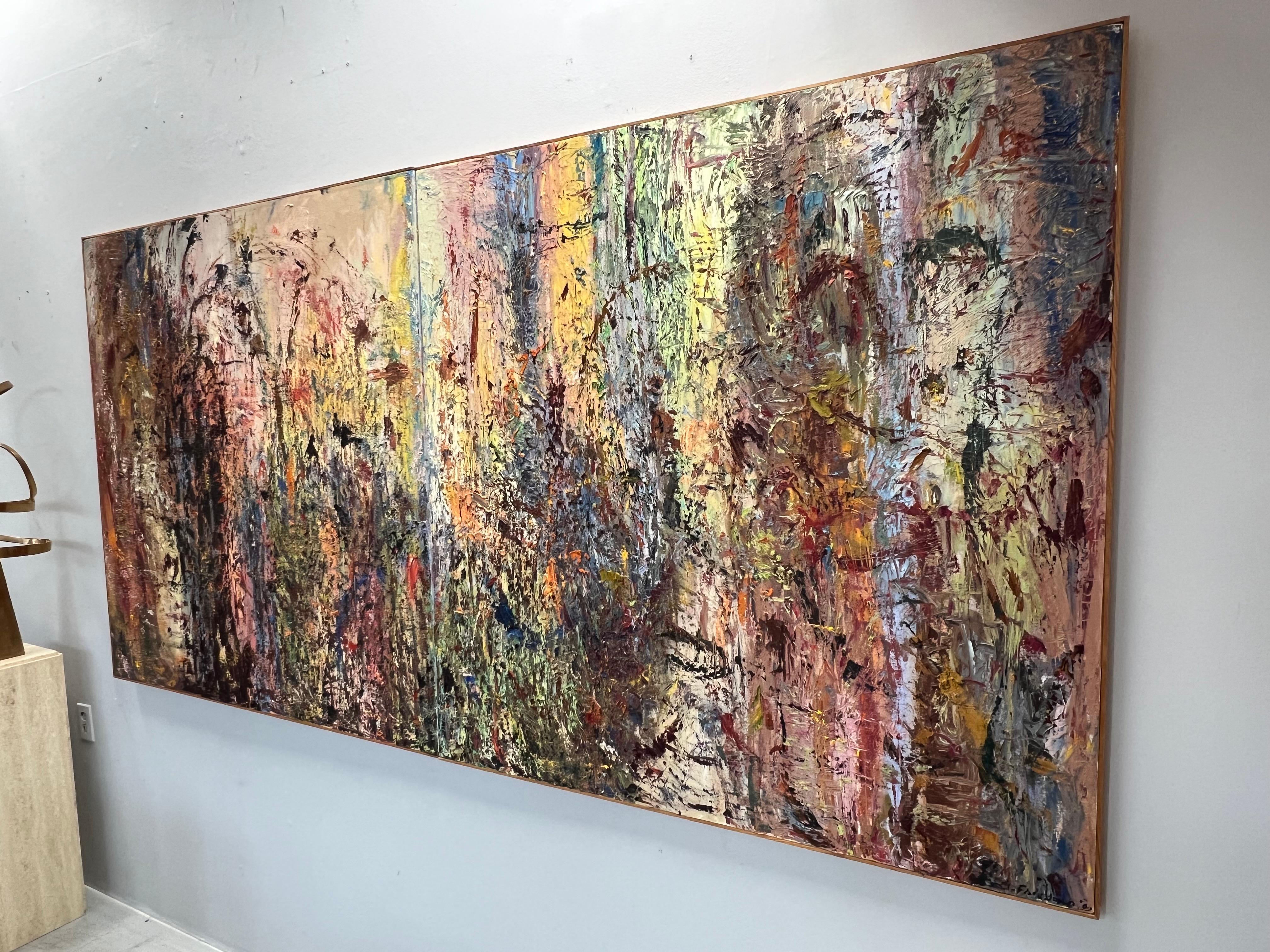 Monumental Diptych Abstract Expressionist Oil Painting In Good Condition For Sale In Miami, FL