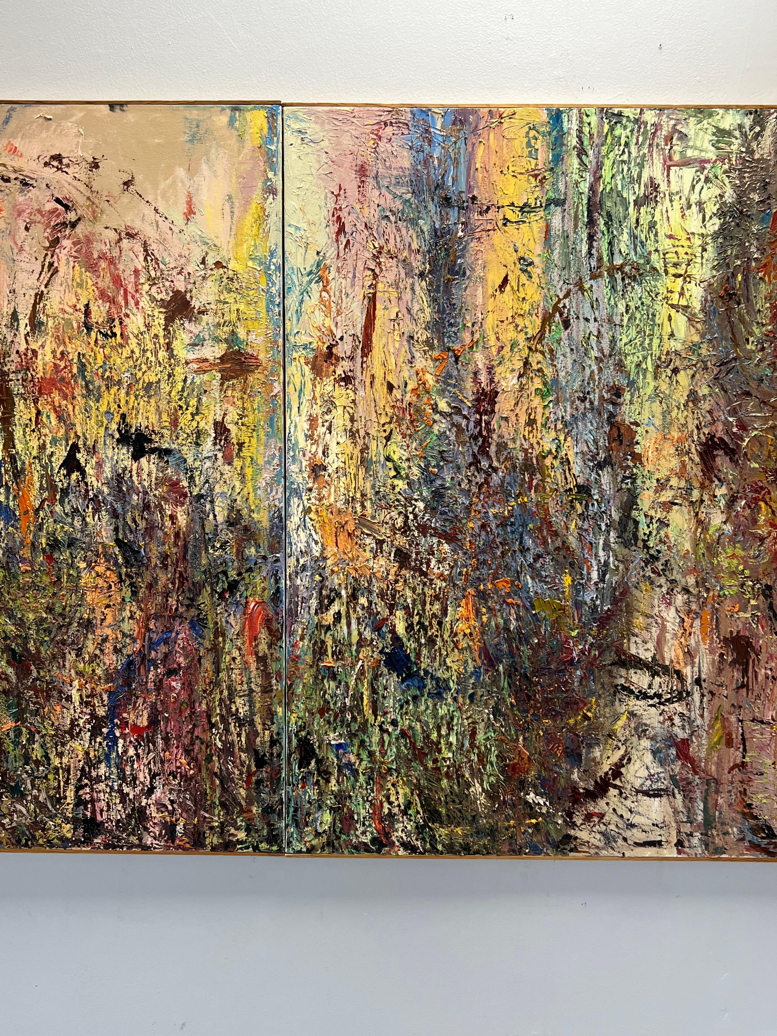 Monumental Diptych Abstract Expressionist Oil Painting For Sale 1