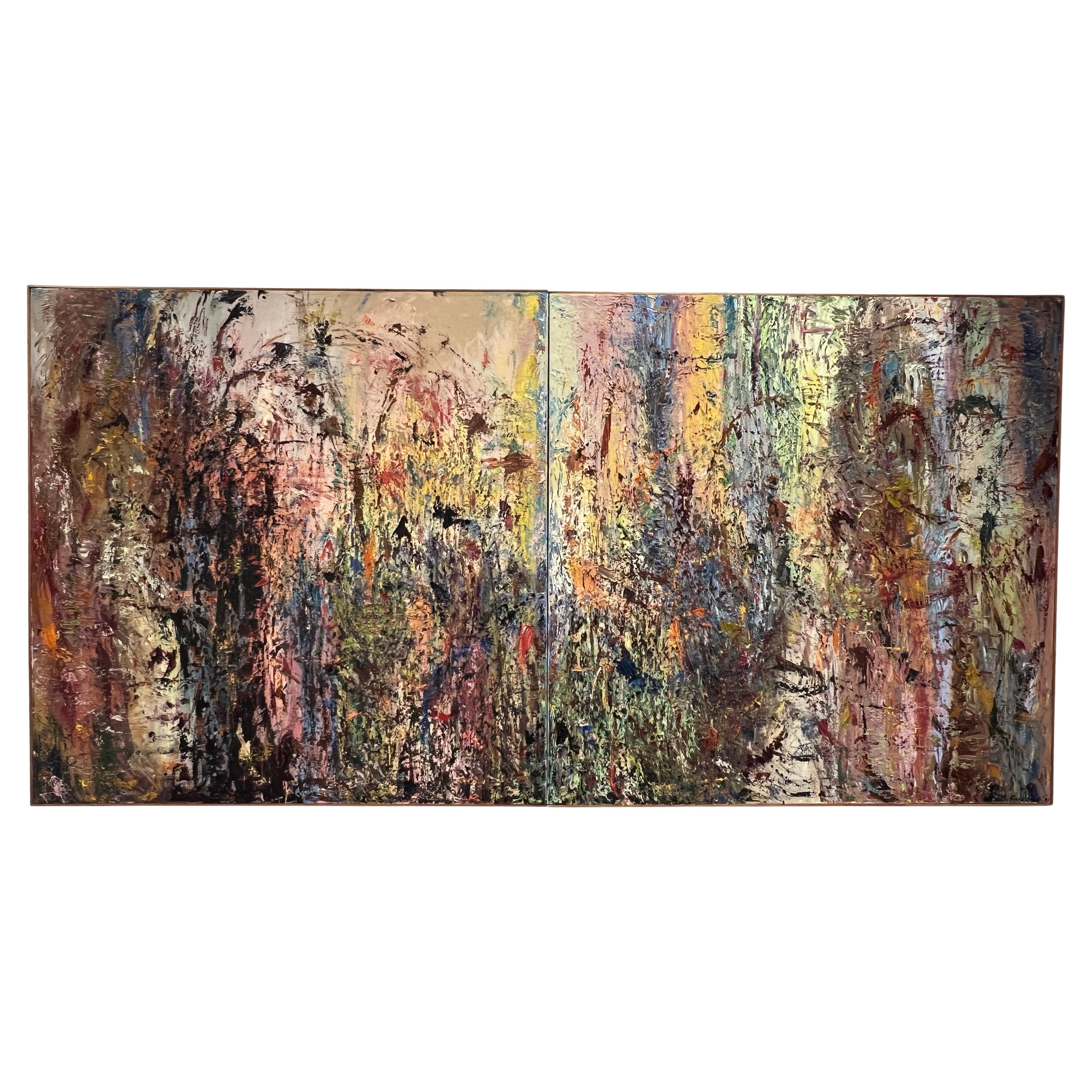 Díptico monumental Pintura al óleo expresionista abstracta
