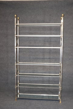 Monumental Directoire Brass and Steel Jansen Style Étagère Bookshelf Display