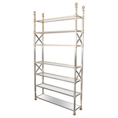 Monumental Directoire Brass and Steel Jansen Style Étagère Bookshelf Display