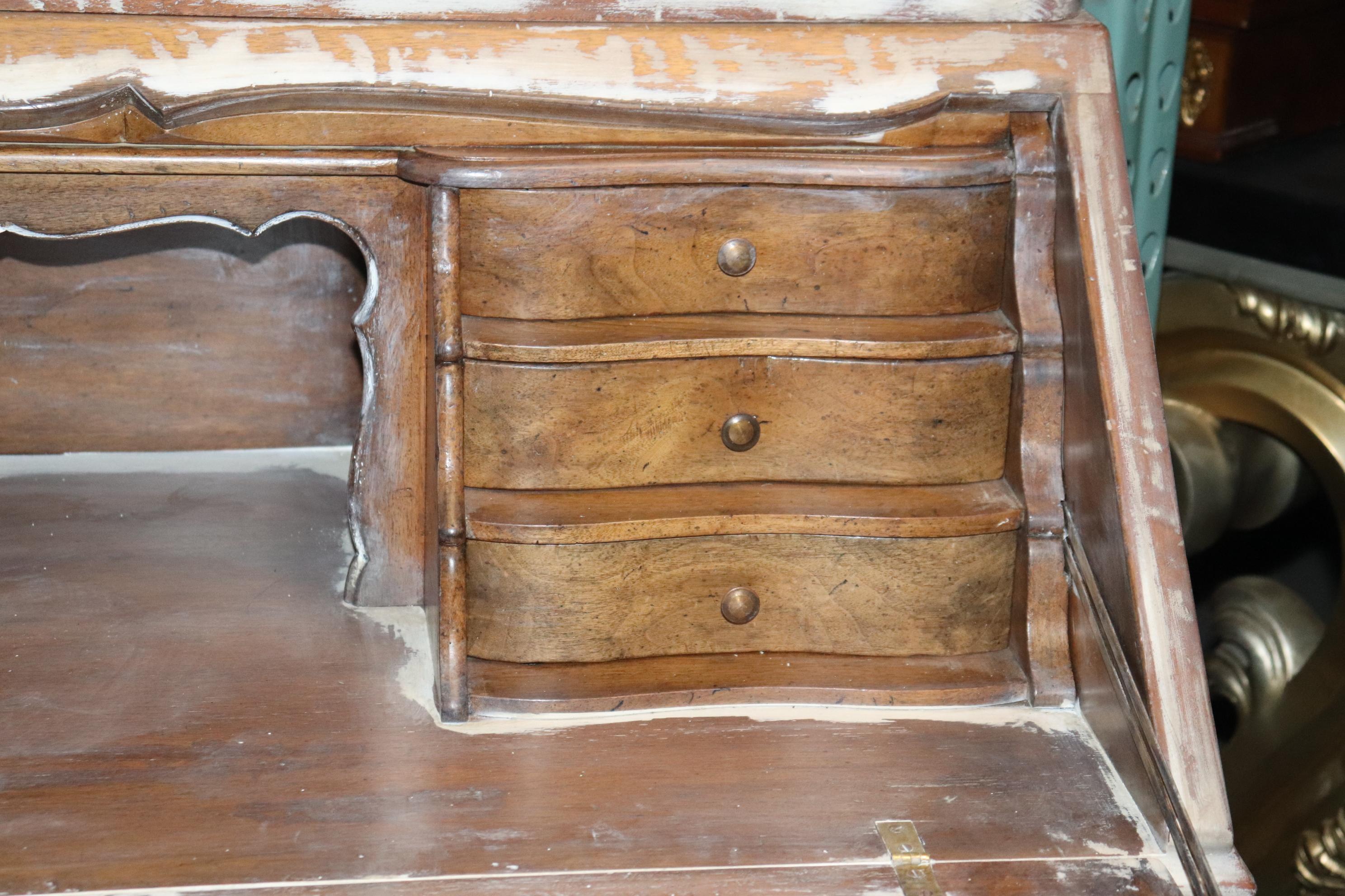 Monumental Distressed White Paint Decorated French Provincial Secretary Desk 8