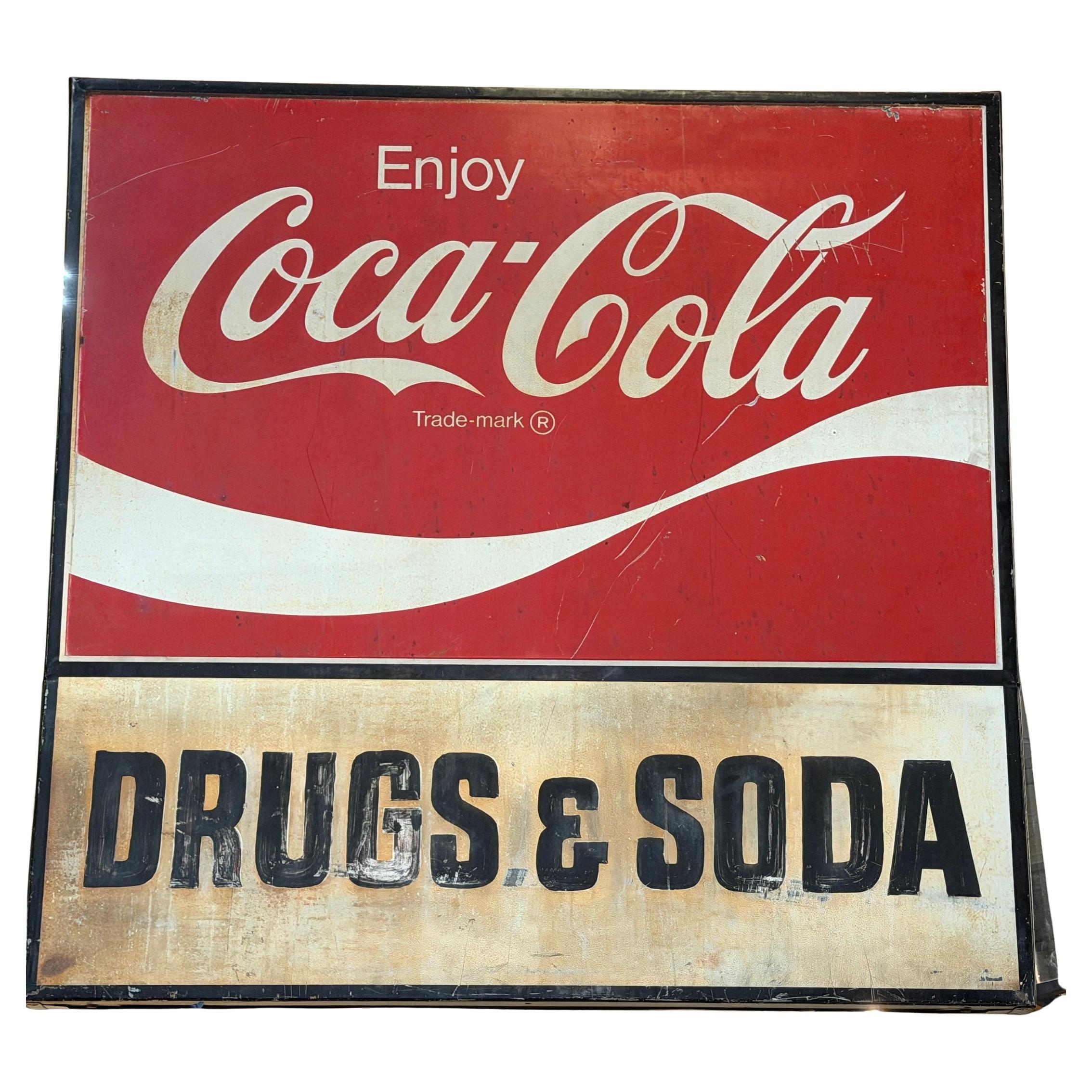 Monumental Double-Sided Coca-Cola “Drugs & Soda” Trade Sign, WPB FL, 1960s