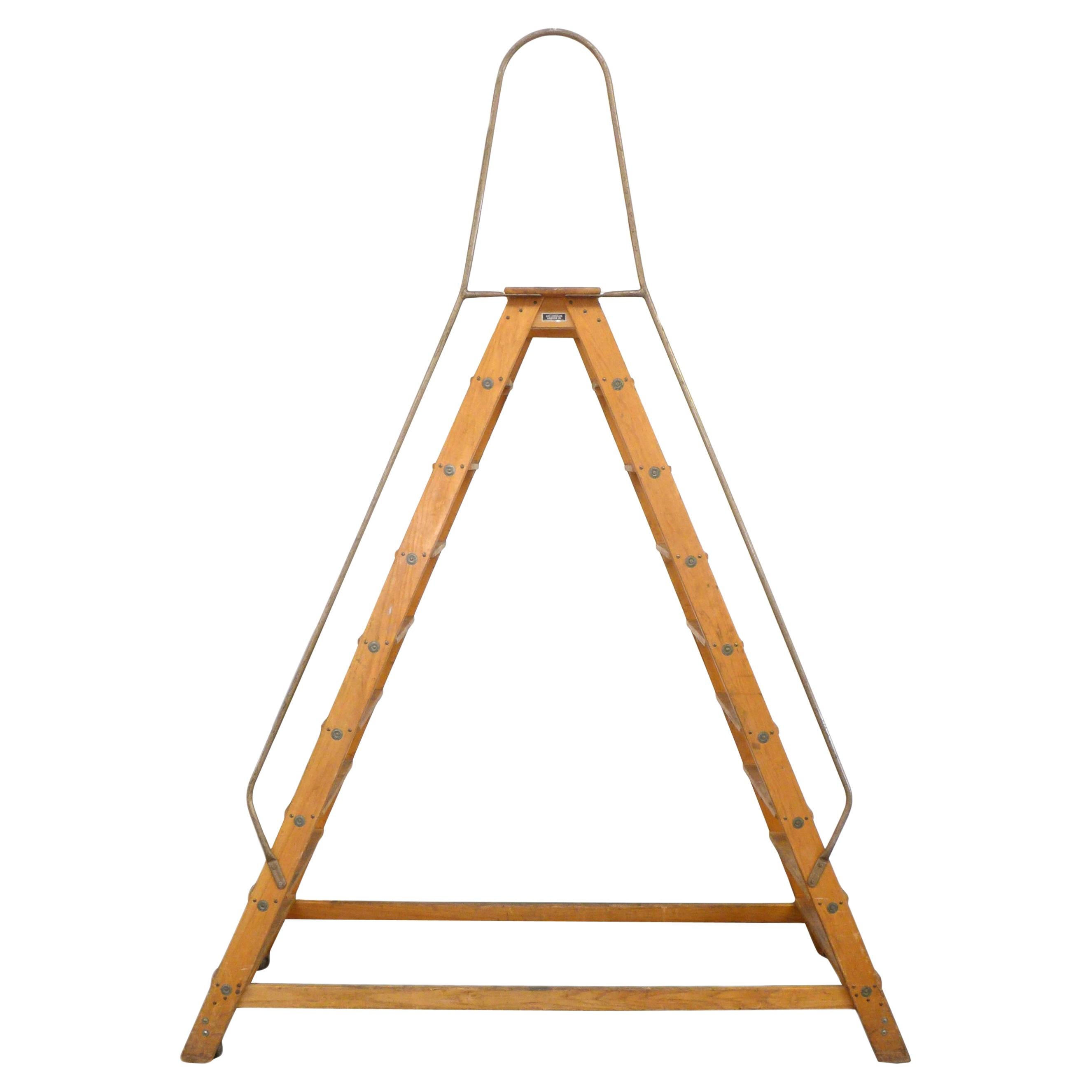 Monumental Double-Sided Wood Ladder For Sale