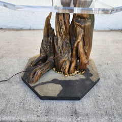 Monumental Driftwood Floor Lamp with Table