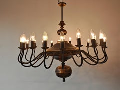 Monumental Dutch (Holandaise) Chandelier, 20 Lights, Copper, Germany 1950s