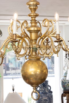 Monumental Dutch-Style Brass Twelve-Light Chandelier