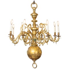 Monumental Dutch-Style Brass Twelve-Light Chandelier