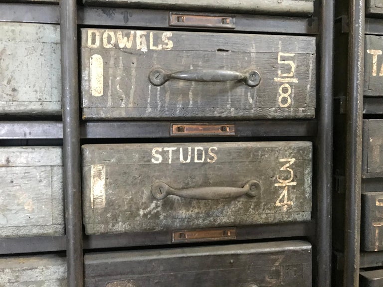 Monumental Early 20th Century Industrial Multi-Drawer Cabinet, 176 Drawers In Distressed Condition For Sale In Buffalo, NY