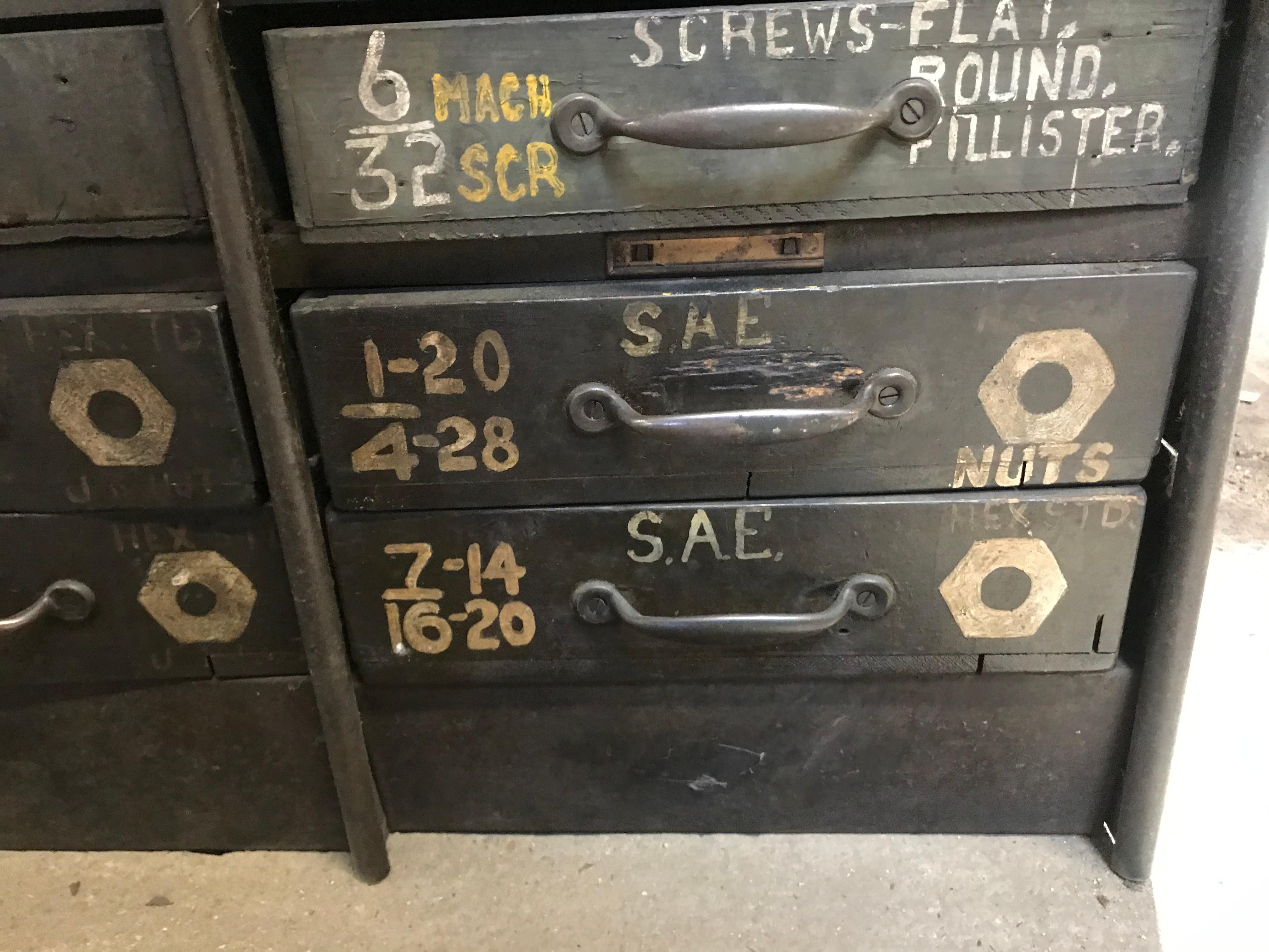 Monumental Early 20th Century Industrial Multi-Drawer Cabinet, 176 Drawers In Distressed Condition In Buffalo, NY