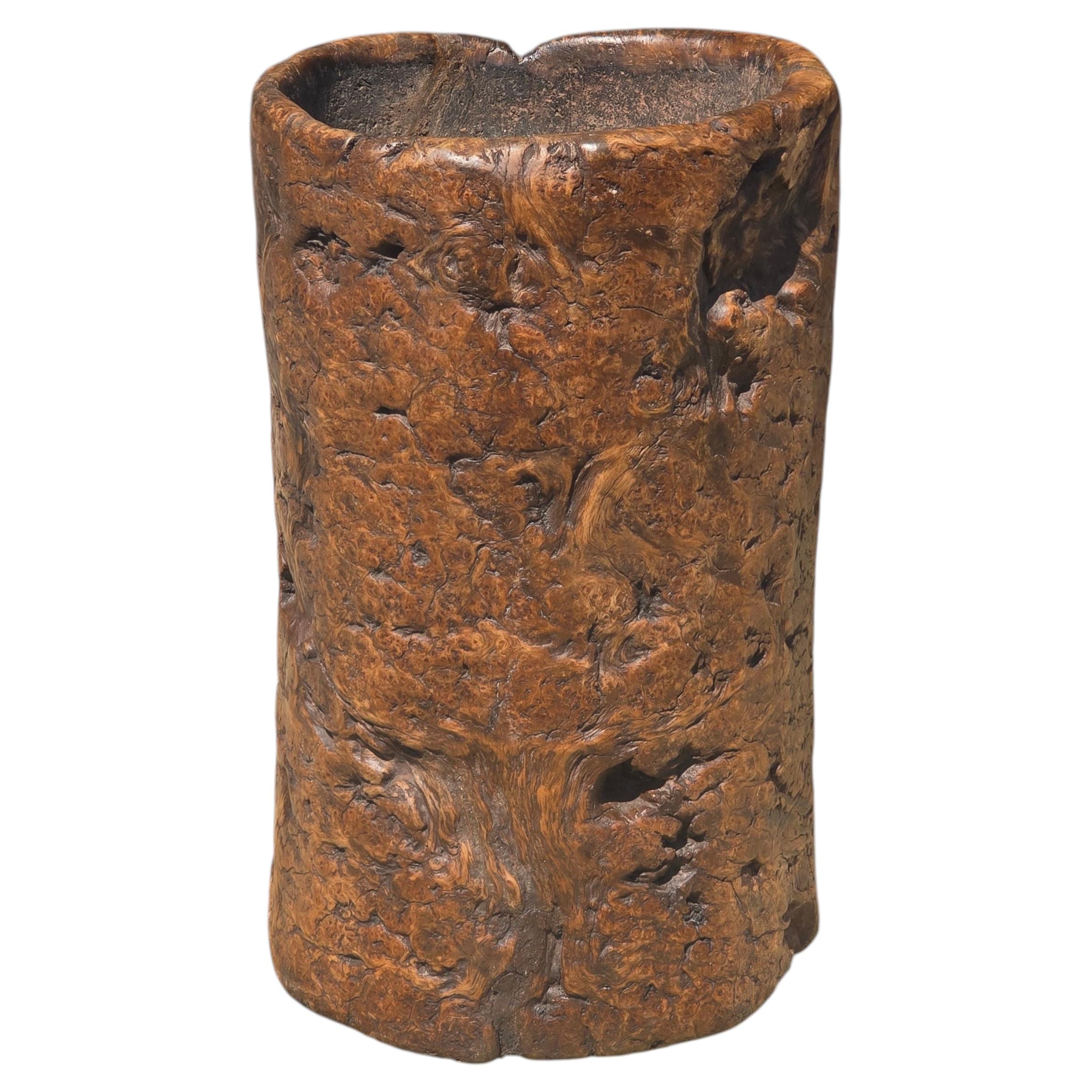 Monumental Early Qing Chinese Solid Burl Wood Mortar and Pestle