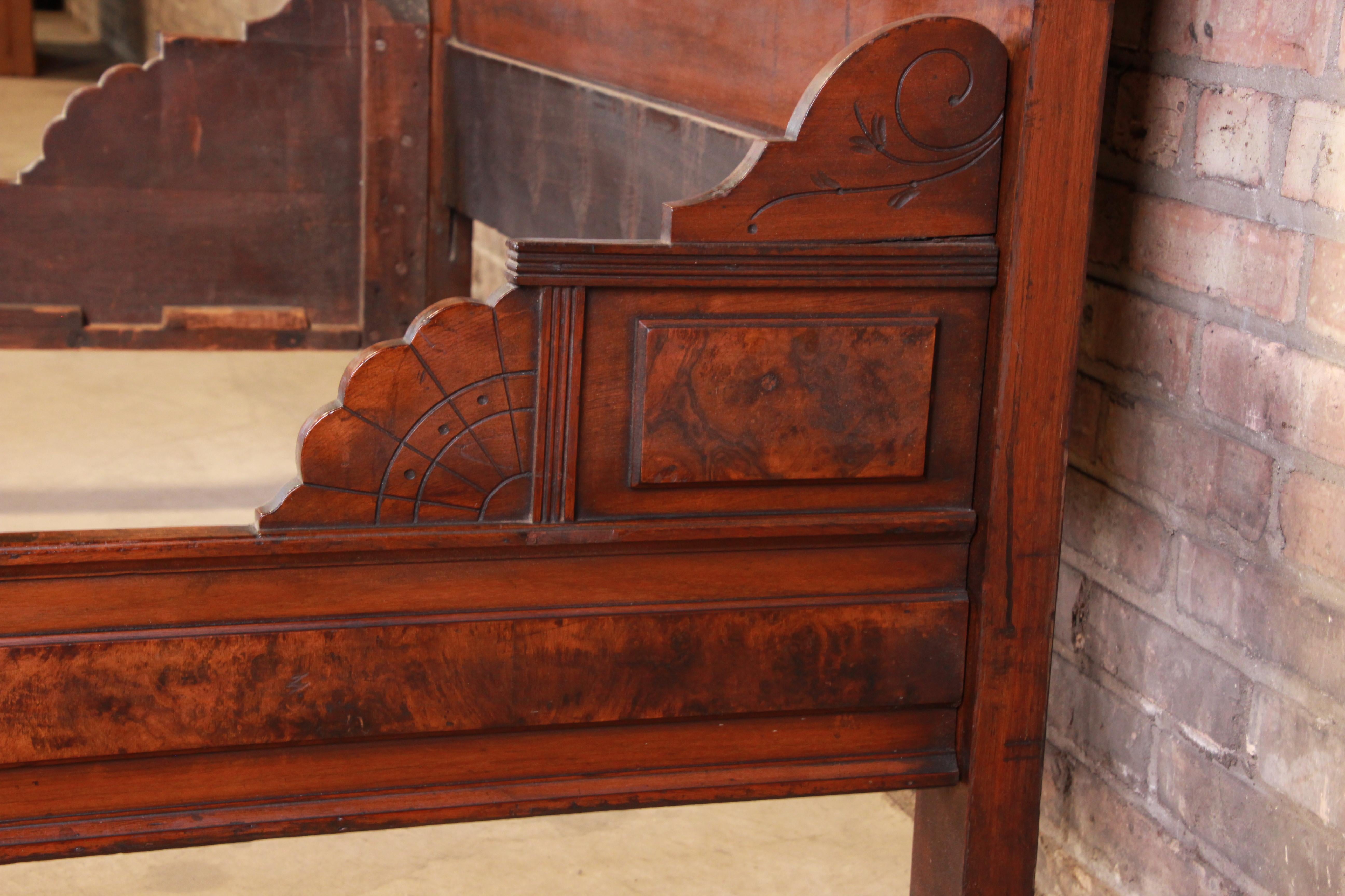 Monumental Eastlake Victorian Carved Walnut and Burl Wood Bed, circa 1870 7