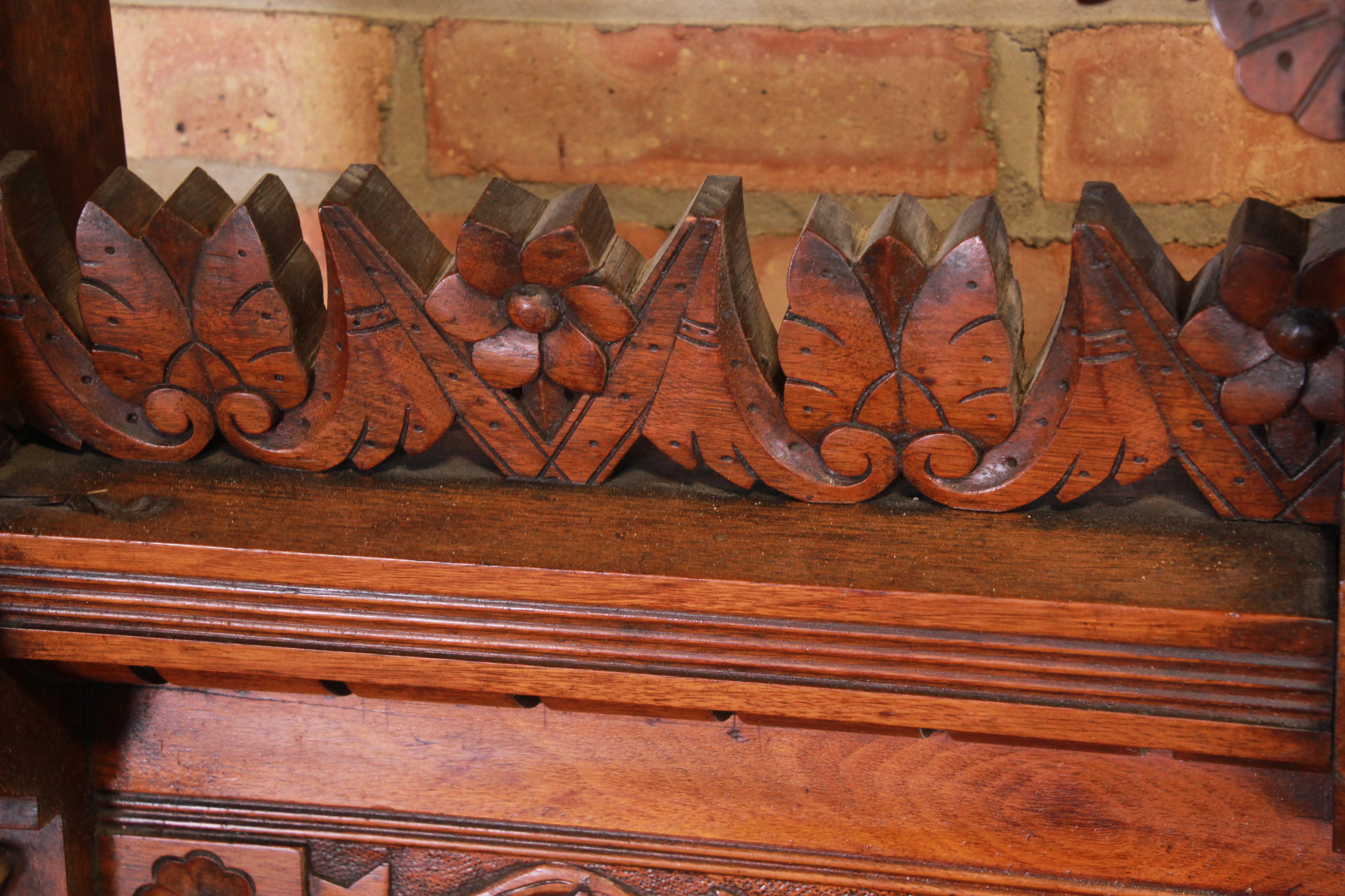 Monumental Eastlake Victorian Carved Walnut and Burl Wood Bed, circa 1870 2