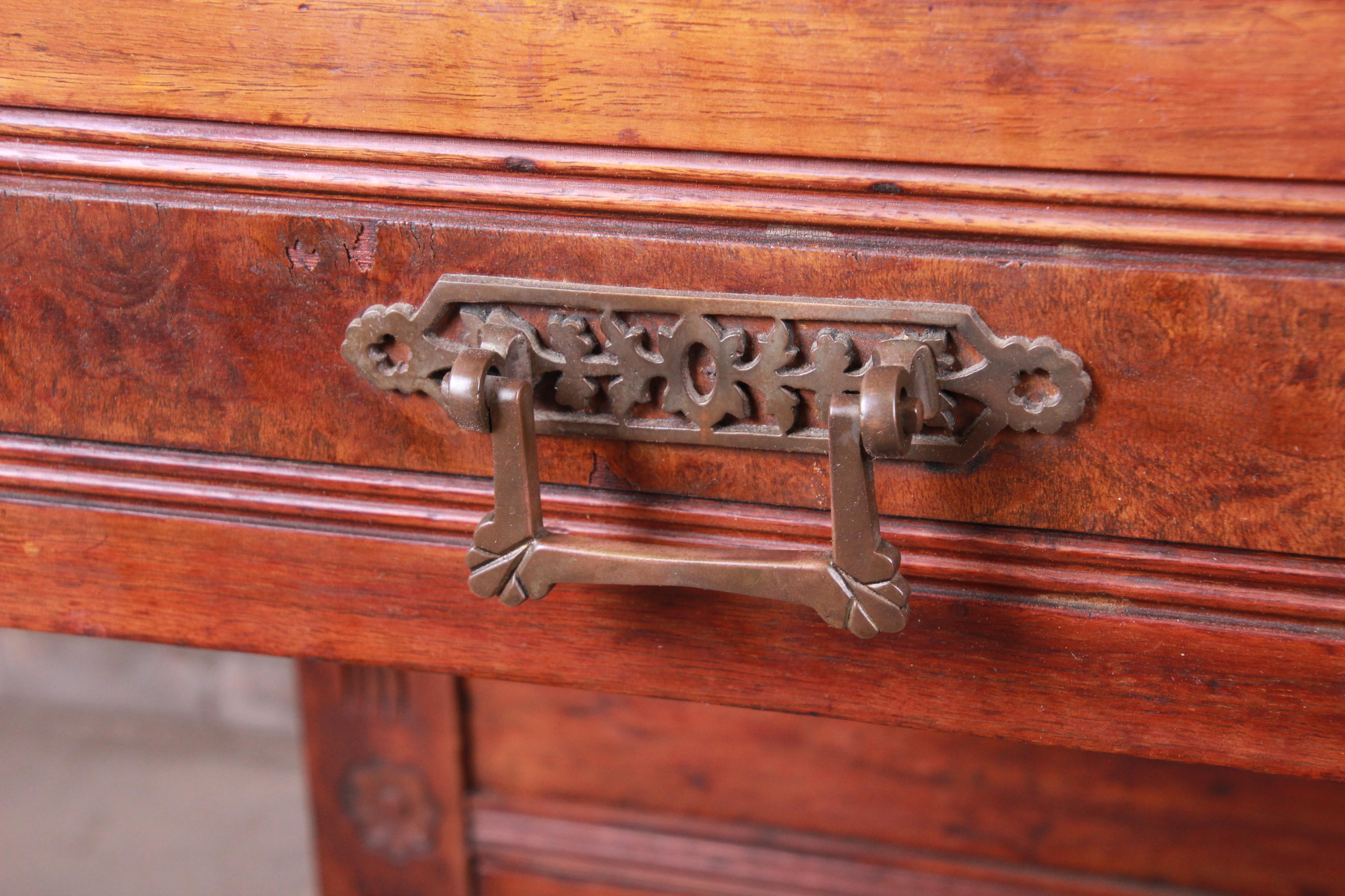 Monumental Eastlake Victorian Carved Walnut and Burl Wood Dresser with Mirror 9