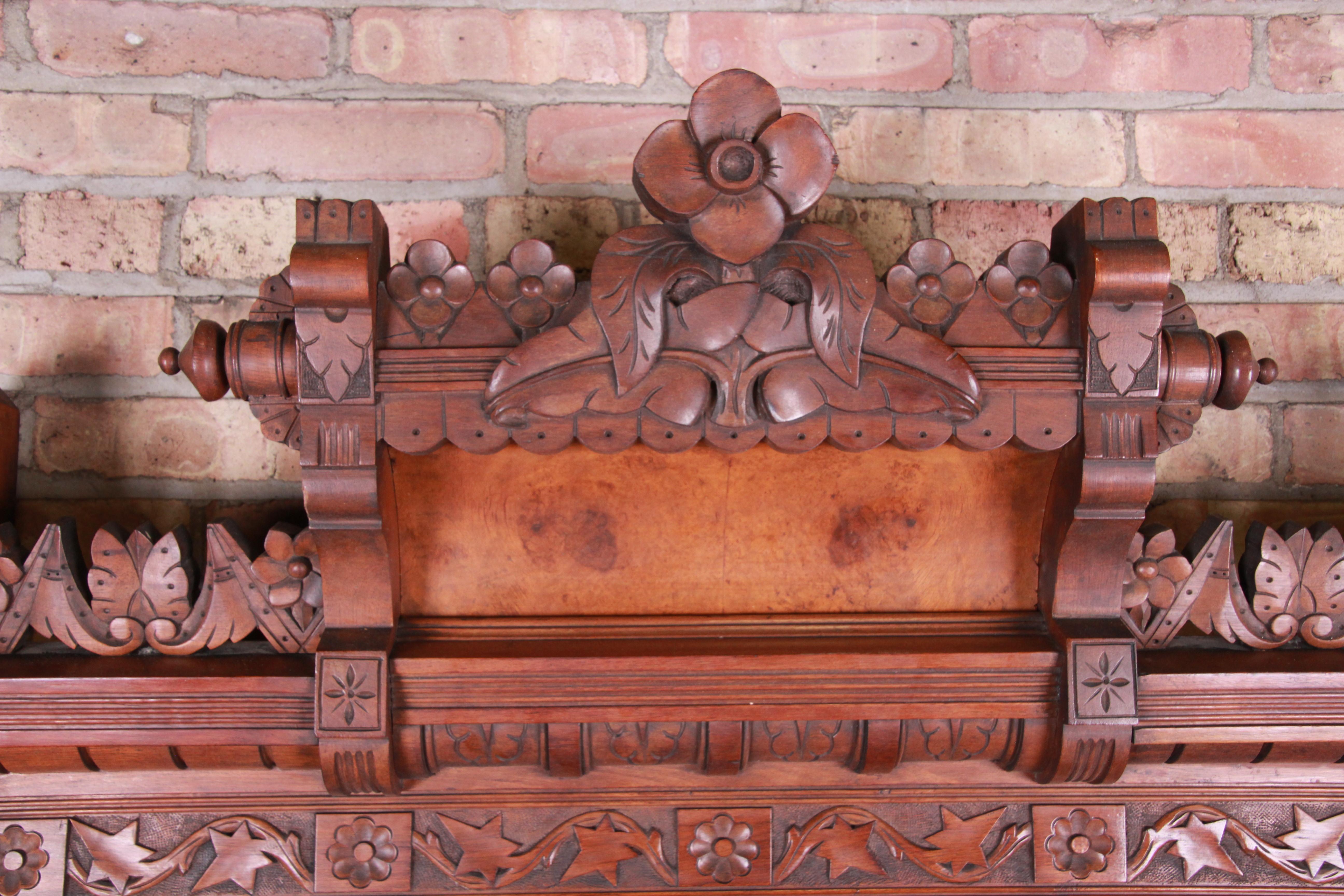 19th Century Monumental Eastlake Victorian Carved Walnut and Burl Wood Dresser with Mirror