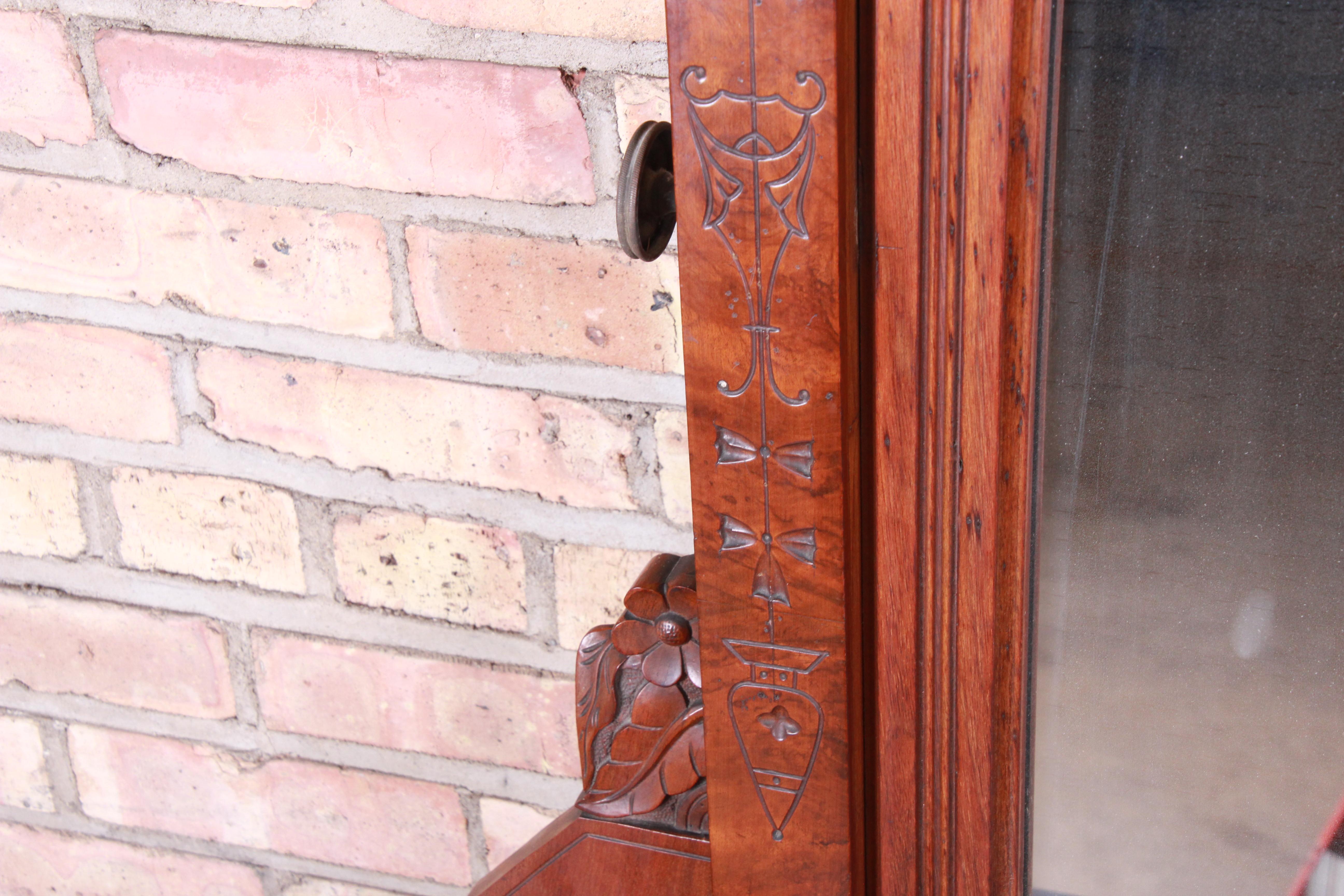 Monumental Eastlake Victorian Carved Walnut and Burl Wood Dresser with Mirror 2