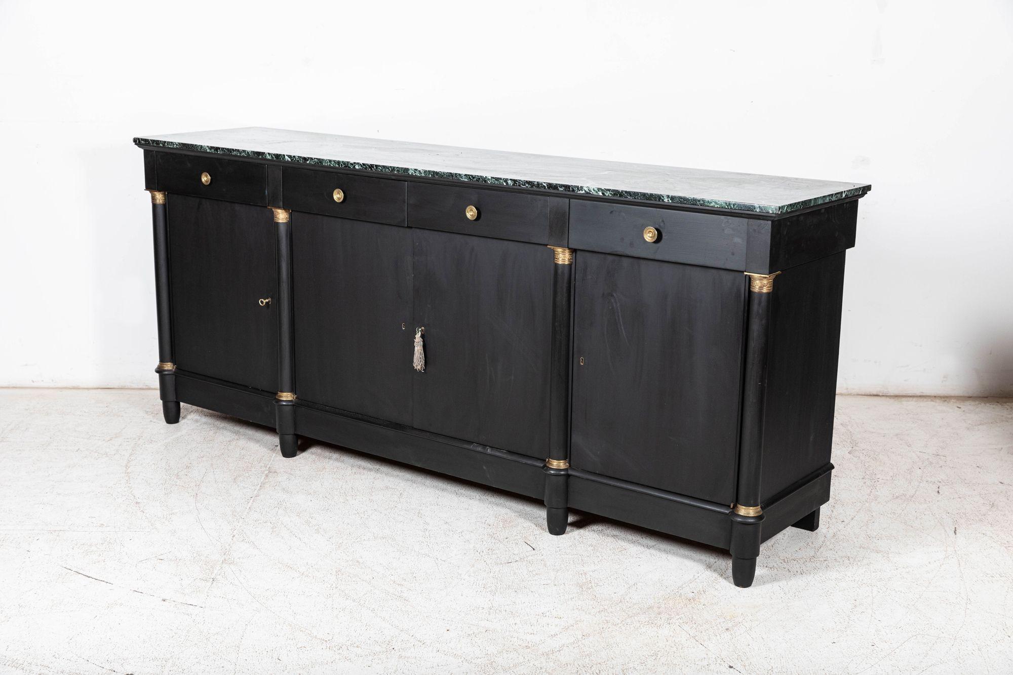 Monumental Ebonised French Empire Revival Marble Sideboard In Good Condition For Sale In Staffordshire, GB
