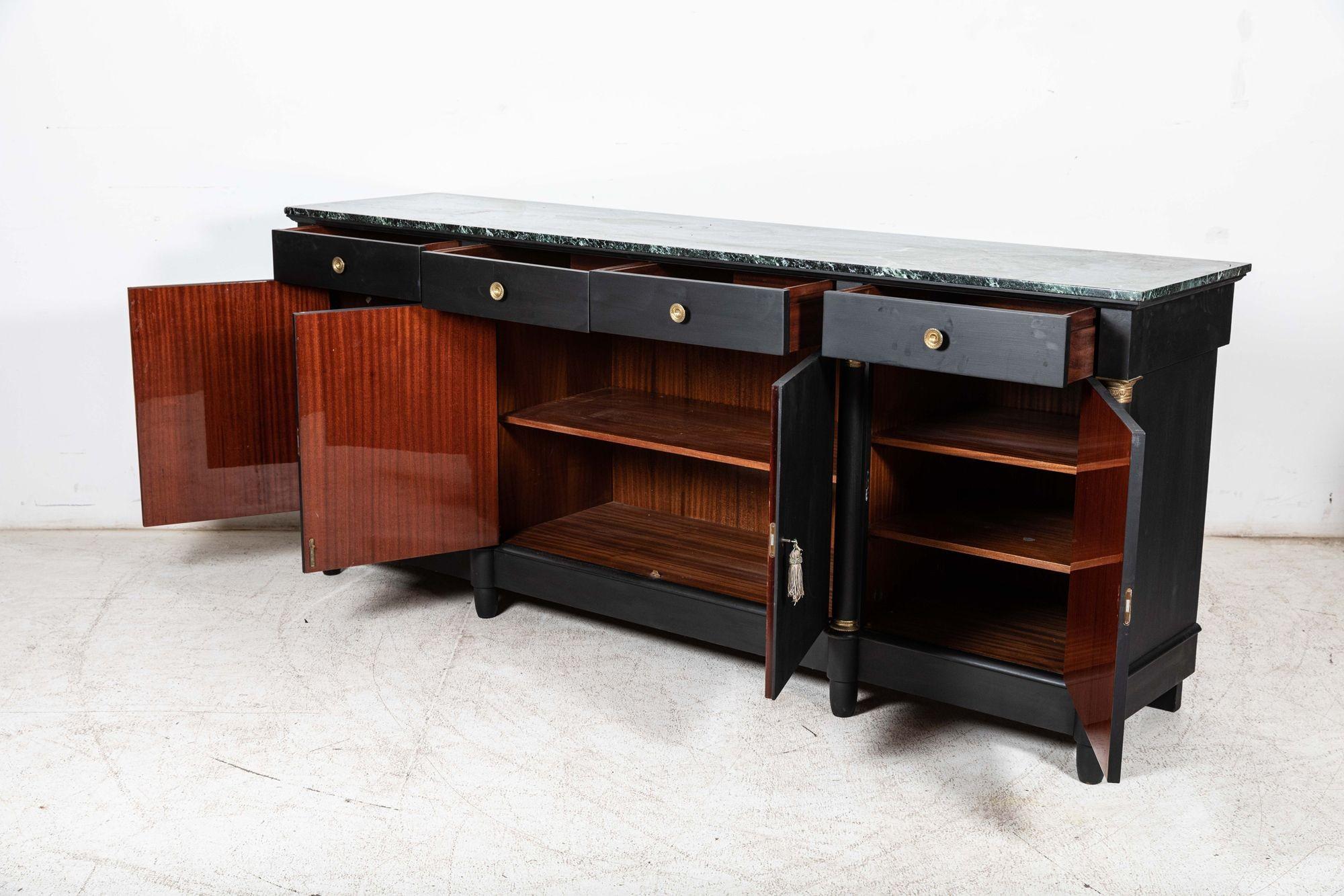 Mid-20th Century Monumental Ebonised French Empire Revival Marble Sideboard For Sale