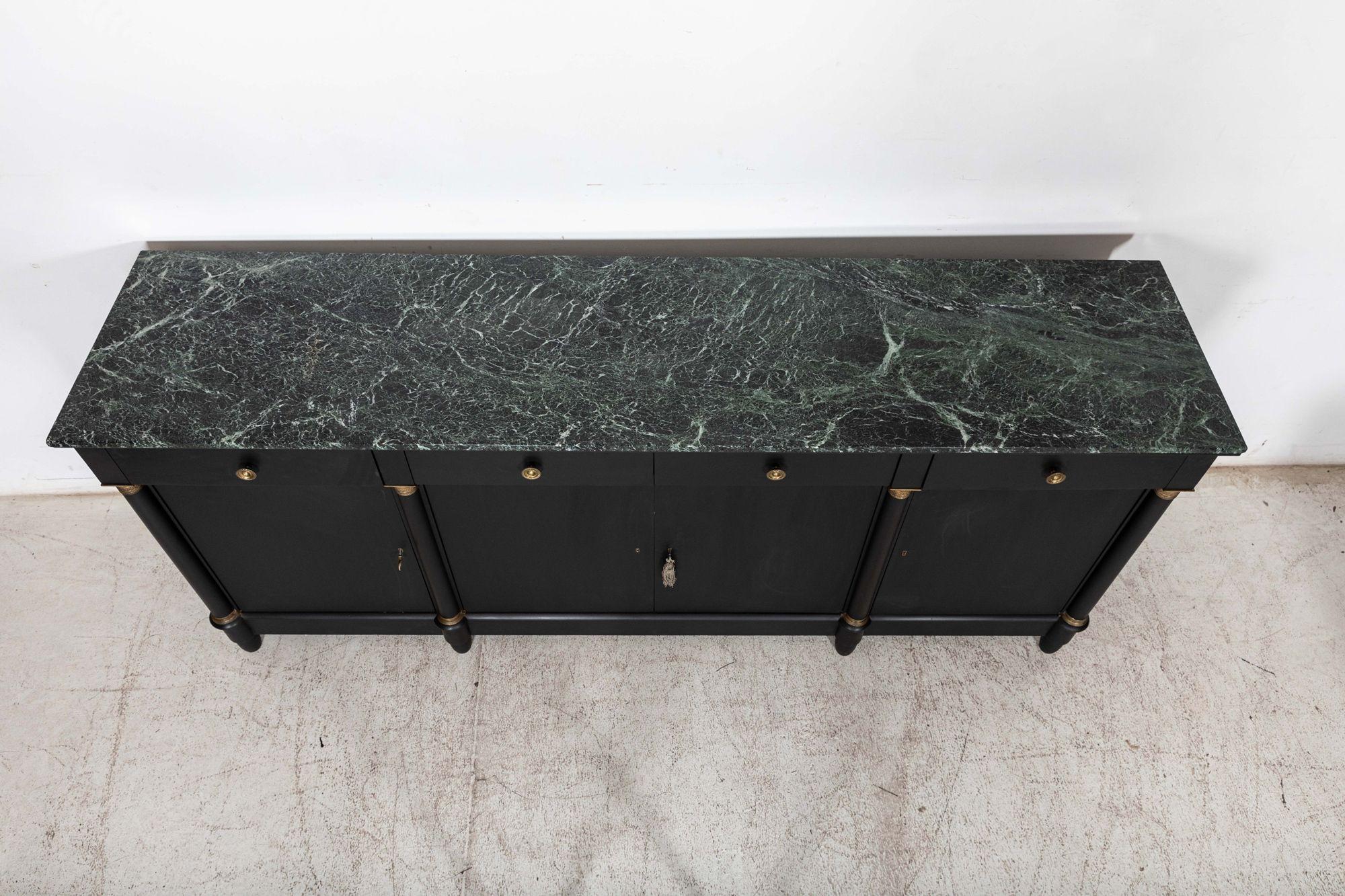 Hardwood Monumental Ebonised French Empire Revival Marble Sideboard For Sale