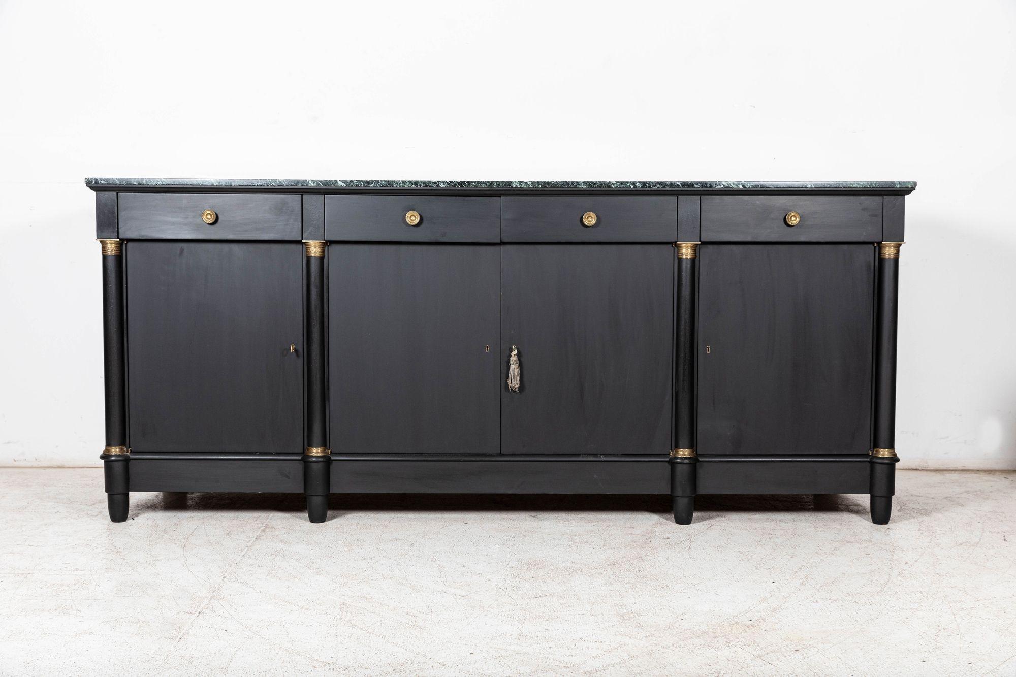 Monumental Ebonised French Empire Revival Marble Sideboard For Sale 1