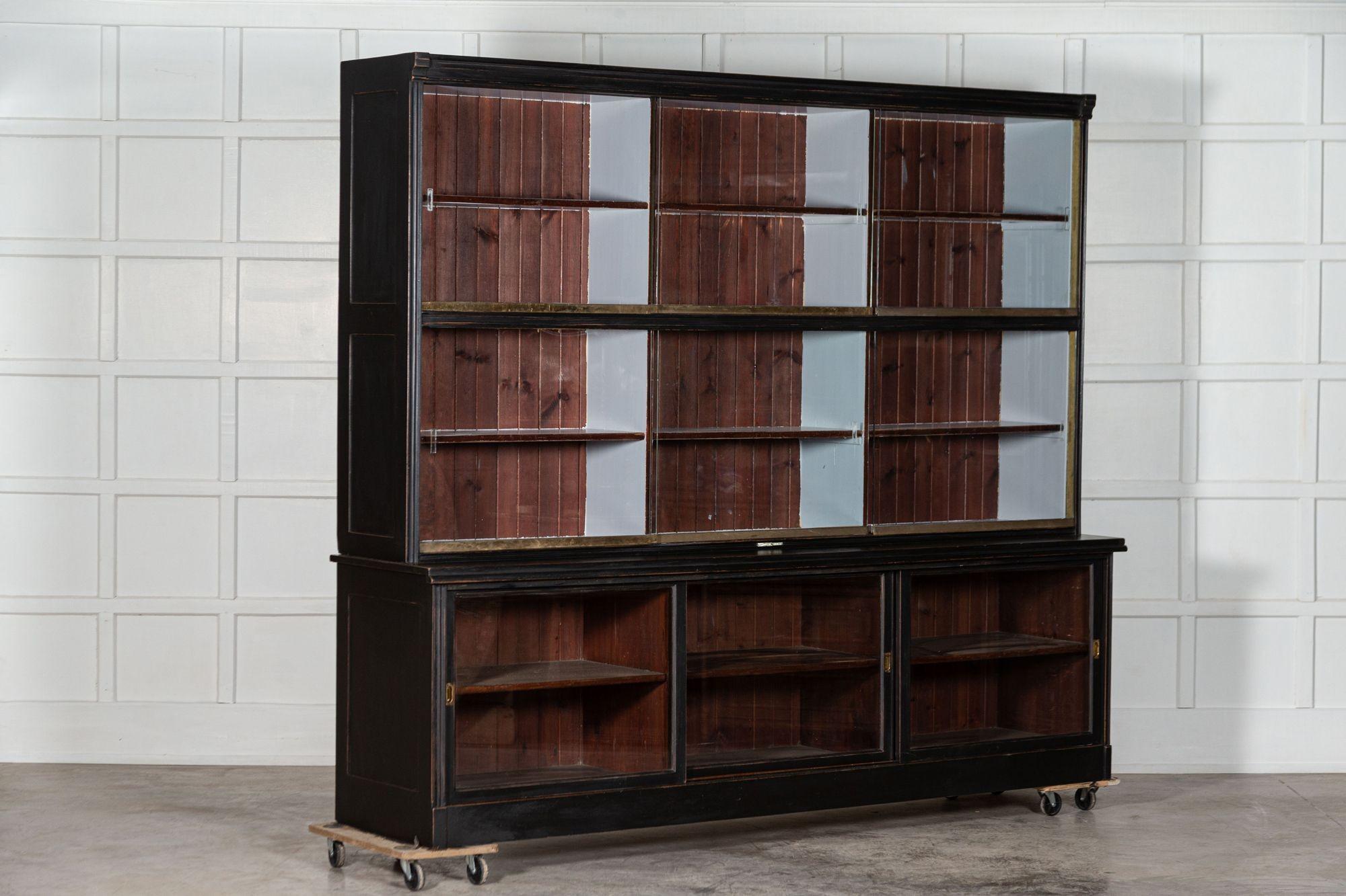 Monumental ebonized Glazed Mahogany & Pine Haberdashery Cabinet For Sale 13