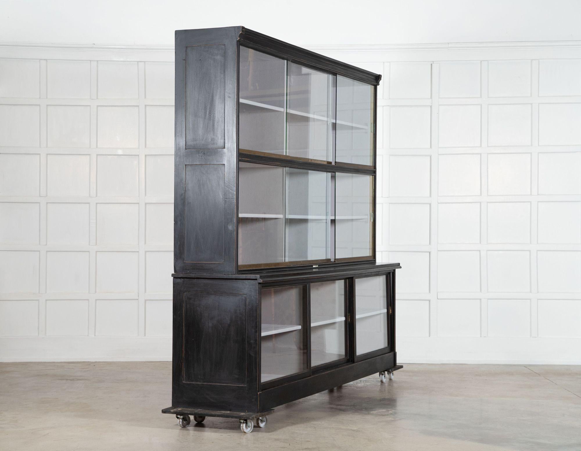 Monumental Ebonised Glazed Mahogany & Pine Haberdashery Cabinet In Good Condition For Sale In Staffordshire, GB