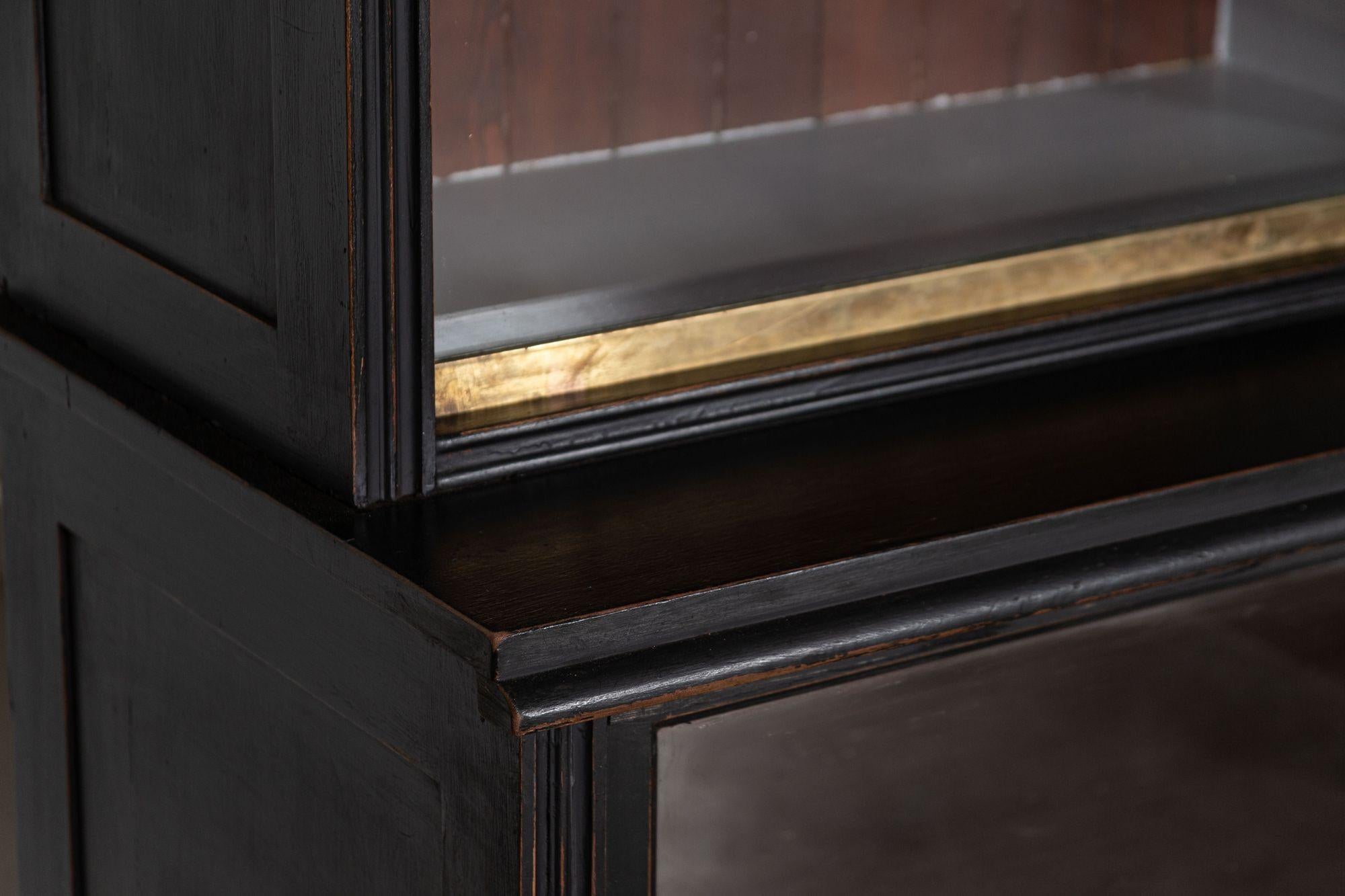 20th Century Monumental ebonized Glazed Mahogany & Pine Haberdashery Cabinet For Sale