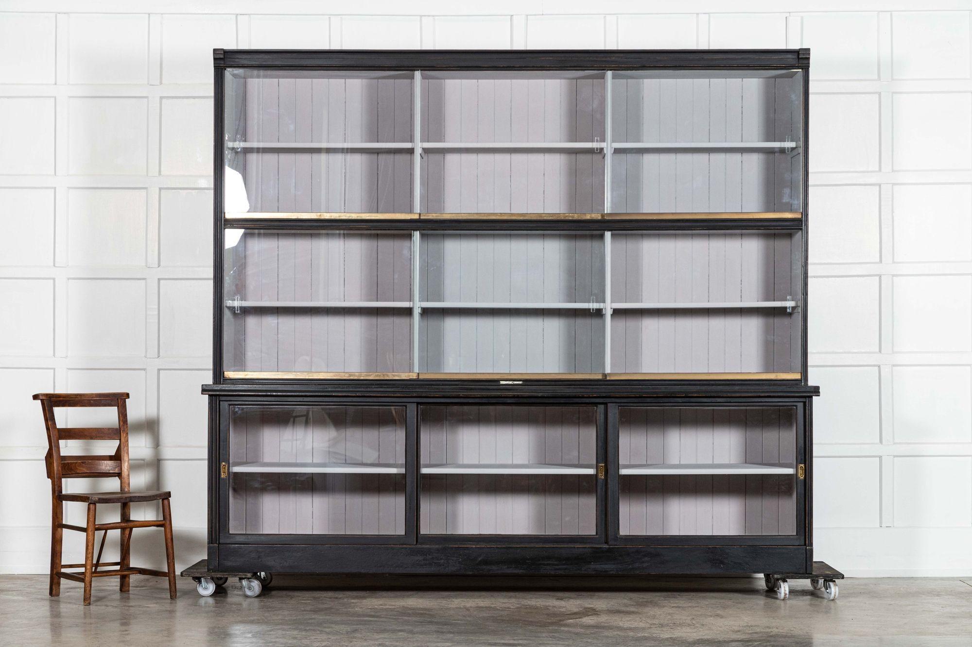 20th Century Monumental Ebonised Glazed Mahogany & Pine Haberdashery Cabinet For Sale
