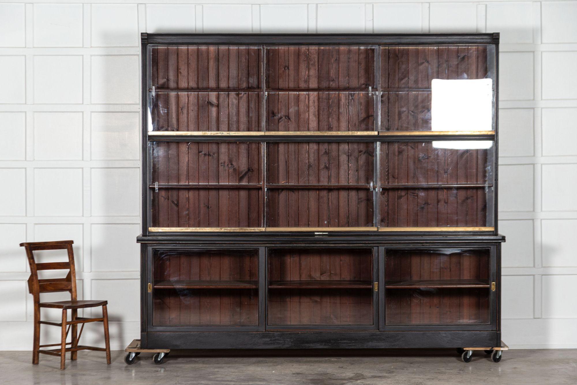 Monumental ebonized Glazed Mahogany & Pine Haberdashery Cabinet For Sale 4