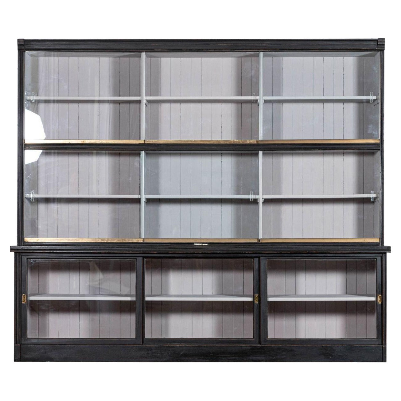 Monumental Ebonised Glazed Mahogany & Pine Haberdashery Cabinet For Sale
