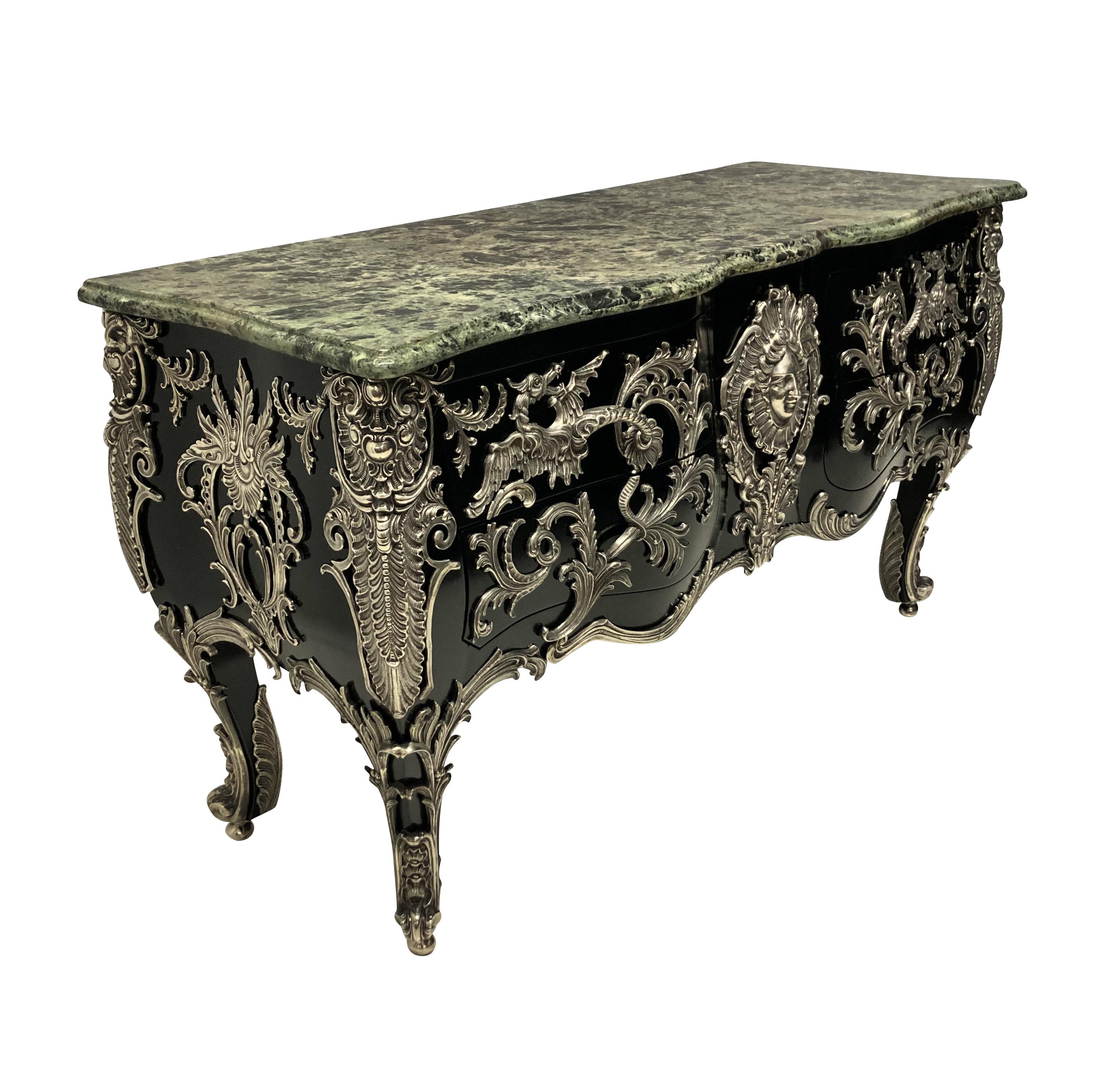 Monumental Ebonised & Silver Mounted Commode a Vantaux After Linke 5