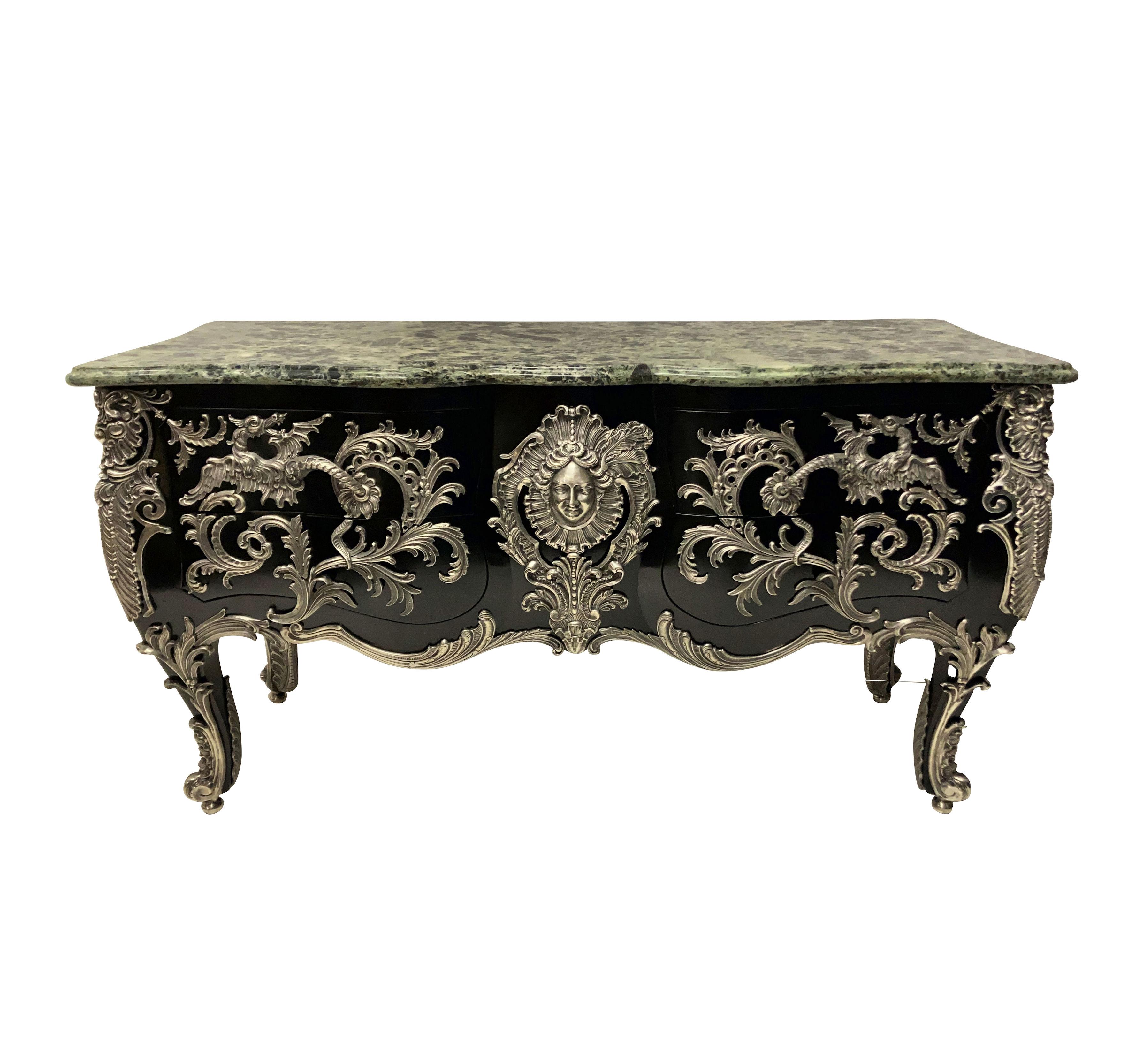Bronze Monumental Ebonised & Silver Mounted Commode a Vantaux After Linke