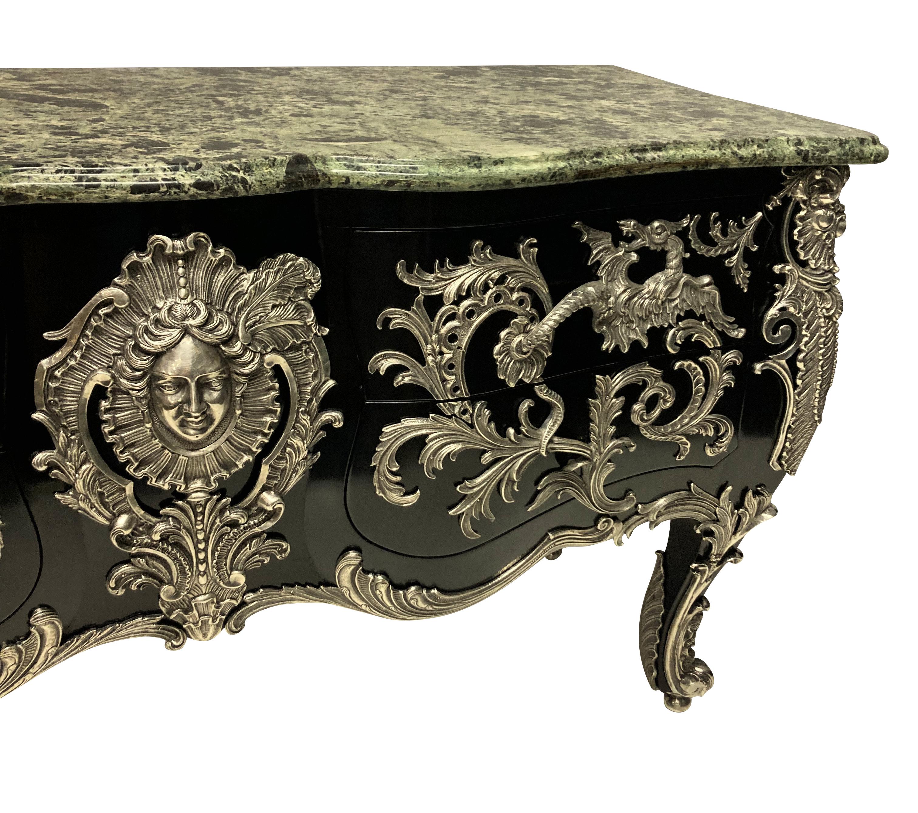Monumental Ebonised & Silver Mounted Commode a Vantaux After Linke 1