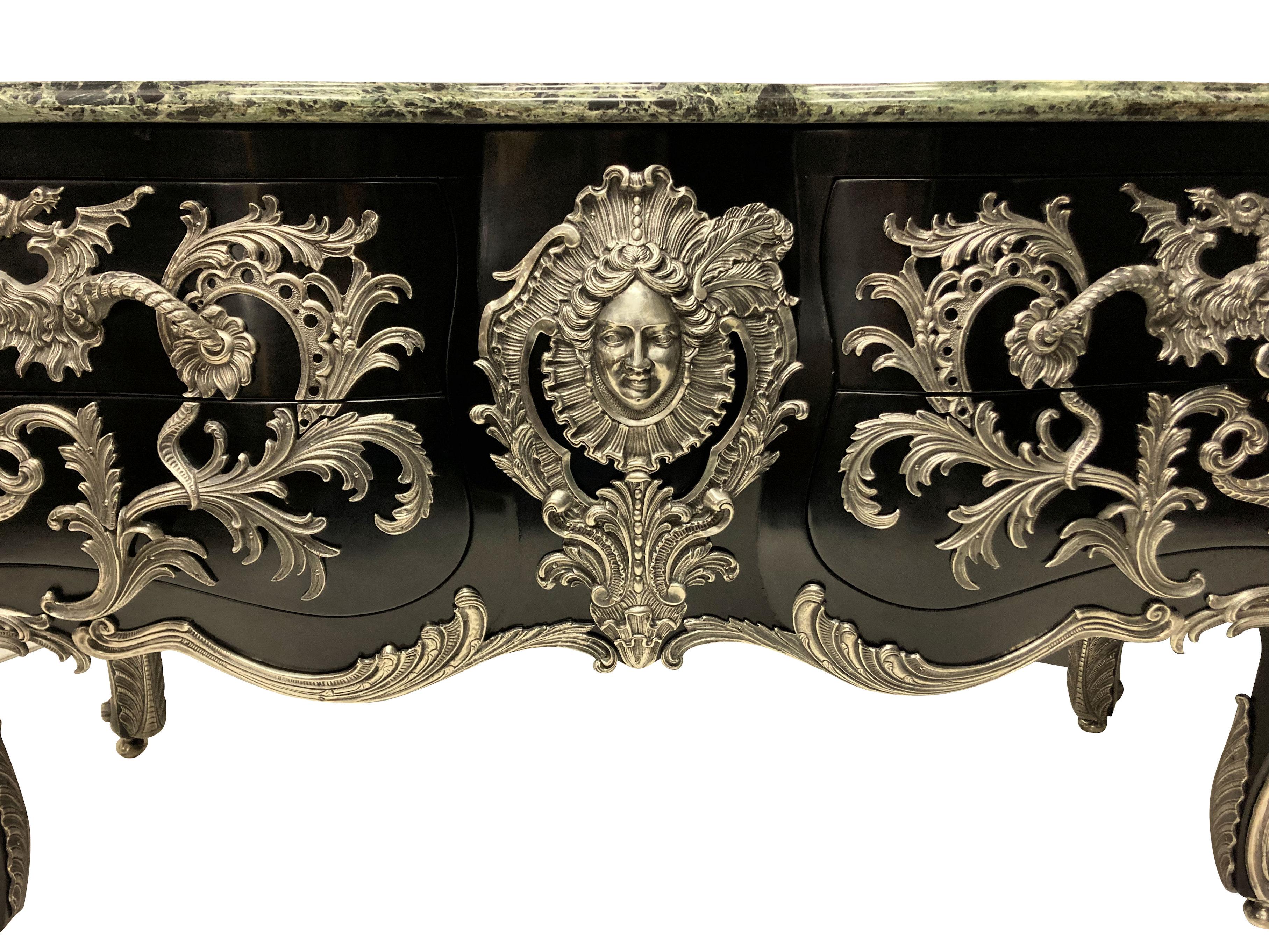 Monumental Ebonised & Silver Mounted Commode a Vantaux After Linke 2
