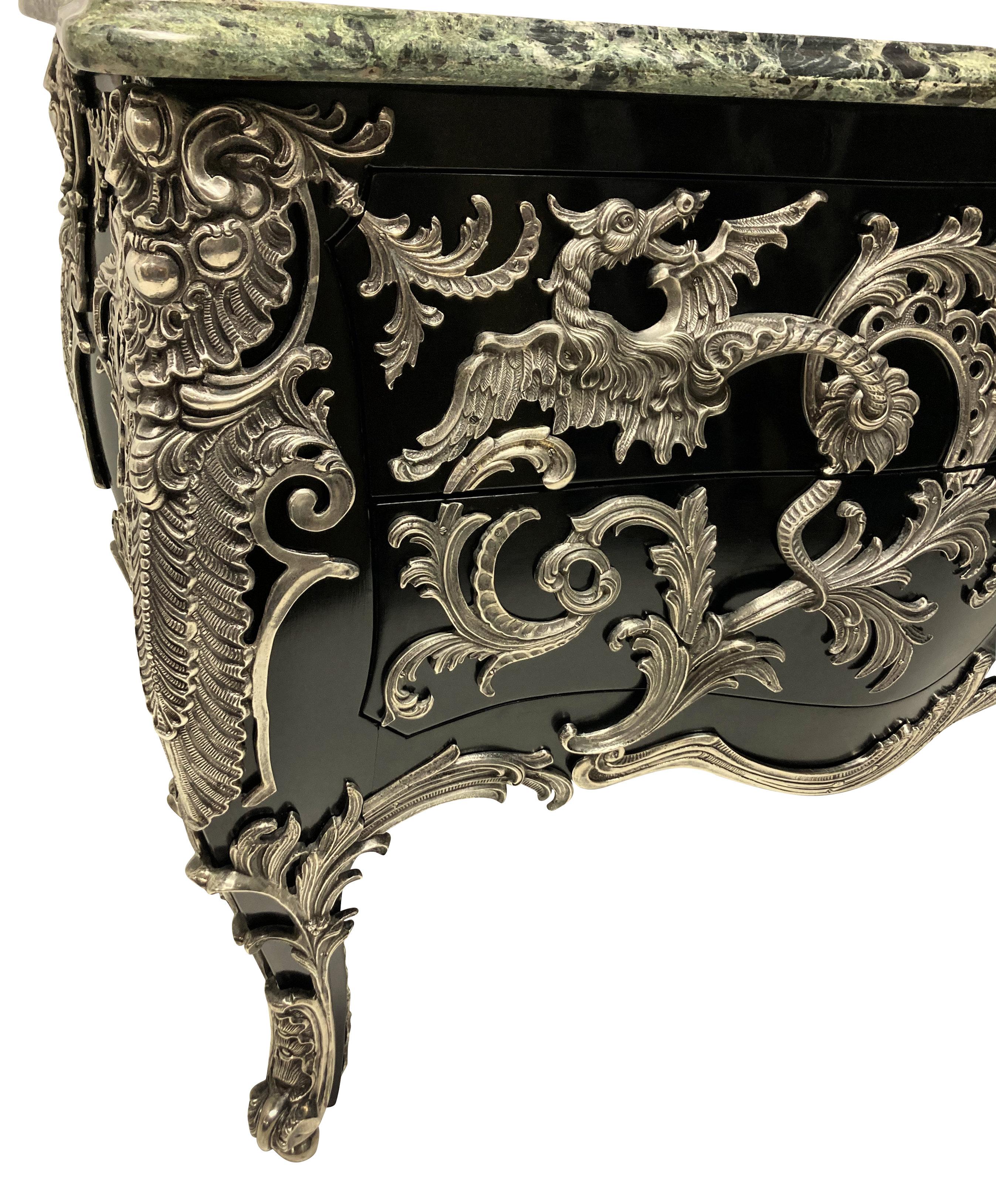 Monumental Ebonised & Silver Mounted Commode a Vantaux After Linke 3