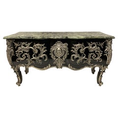 Monumental Ebonised & Silver Mounted Commode a Vantaux After Linke
