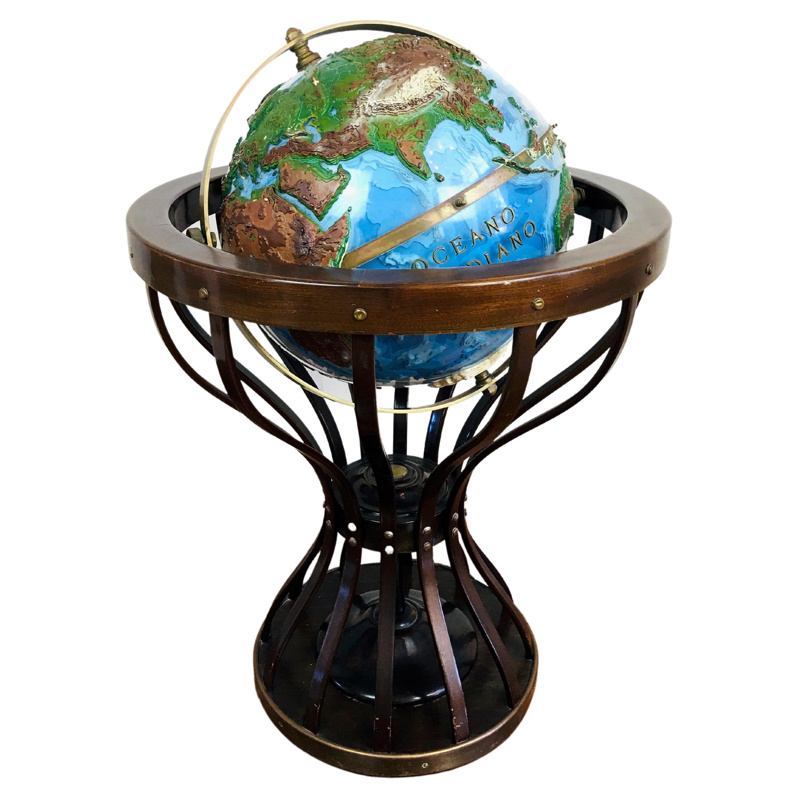 Monumental Edward Wormley Style Exaggerated Relief Standing World Globe